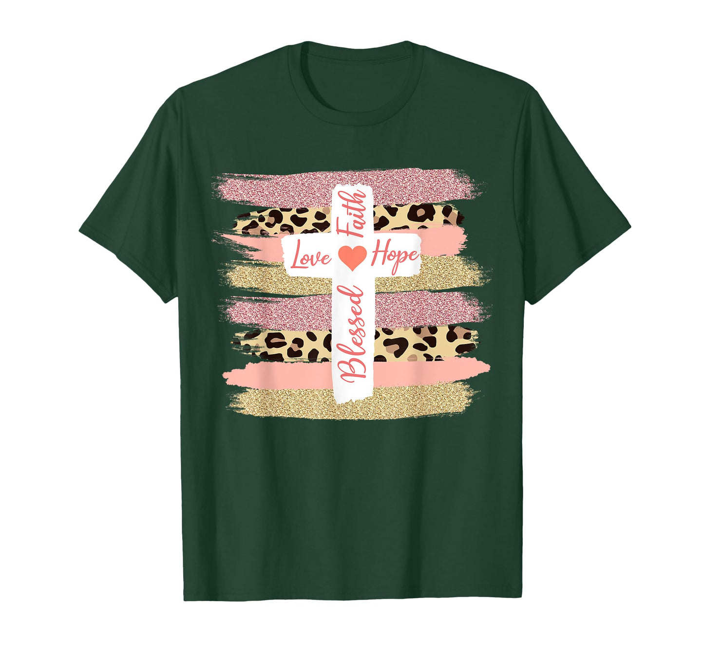 Christian Faith Love Hope Blessed - Cross Cheetah Ombre T-Shirt