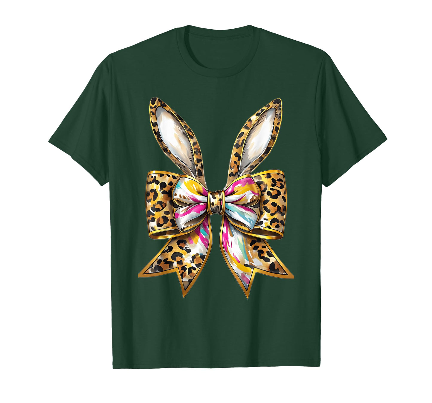 Easter Bunny Leopard Coquette Bow Happy Easter Girls Women T-Shirt