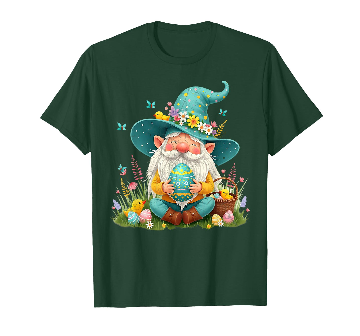 Cute Easter Gnome with Egg and Flowers Easter Day T-Shirt