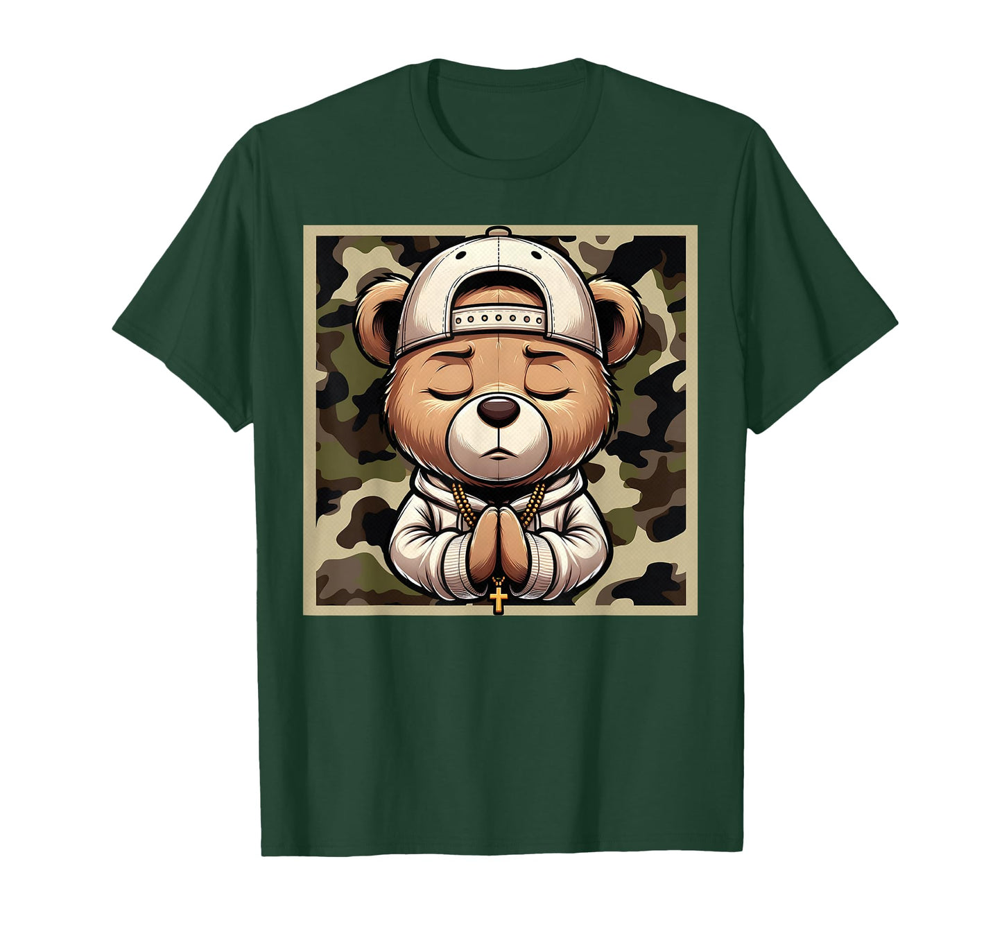 Camo Hip Hop Teddy Bear Praying Christian Streetwear Church T-Shirt
