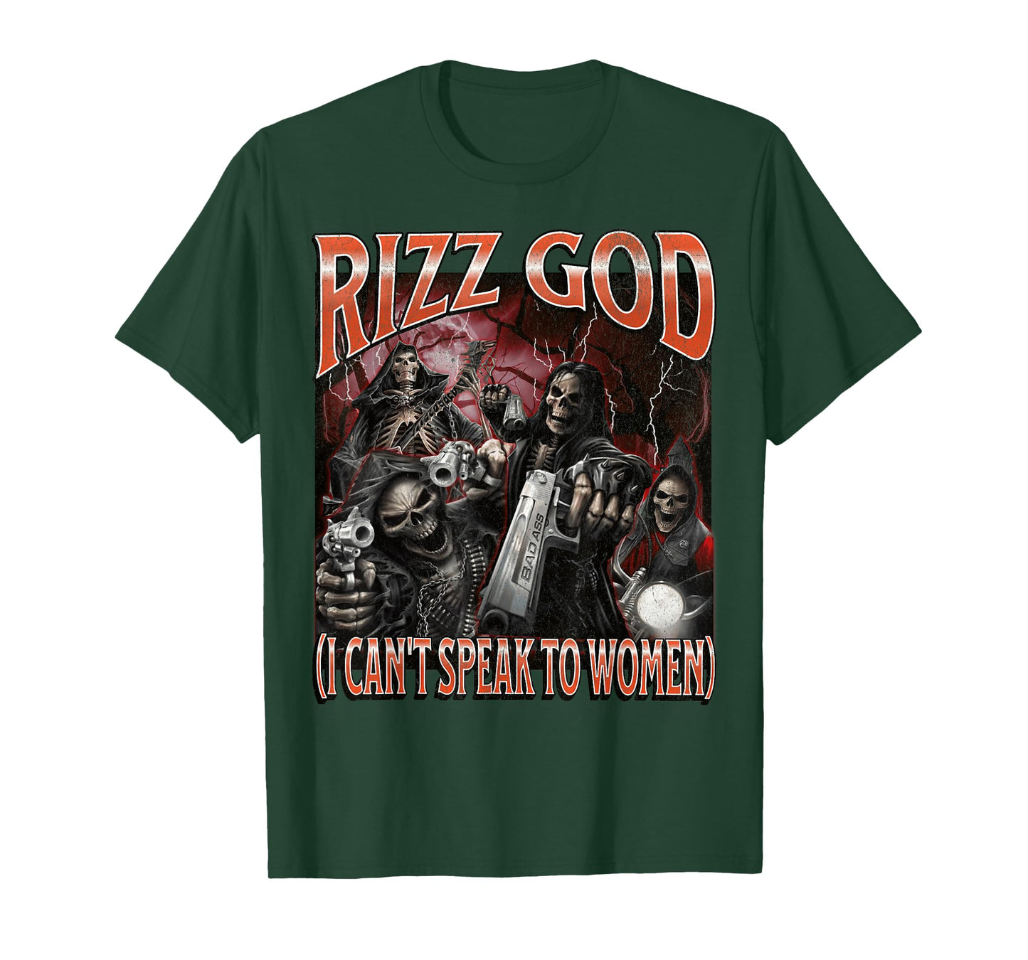 Rizz God I Can't Speak To Women Funny Hard Skeleton Meme T-Shirt