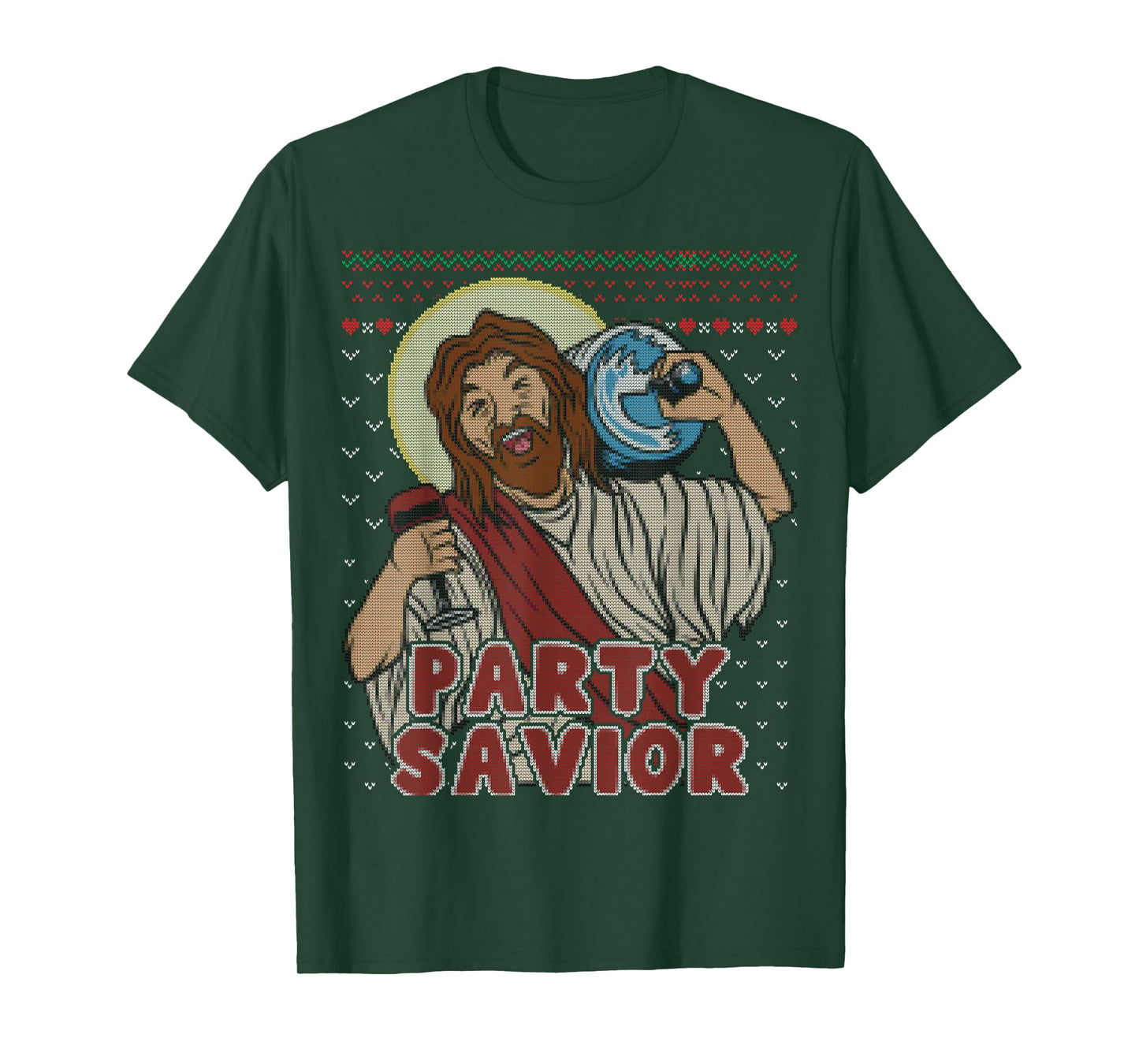 Party Savior Jesus Santa Claus Beer Ugly Christmas Sweater T-Shirt