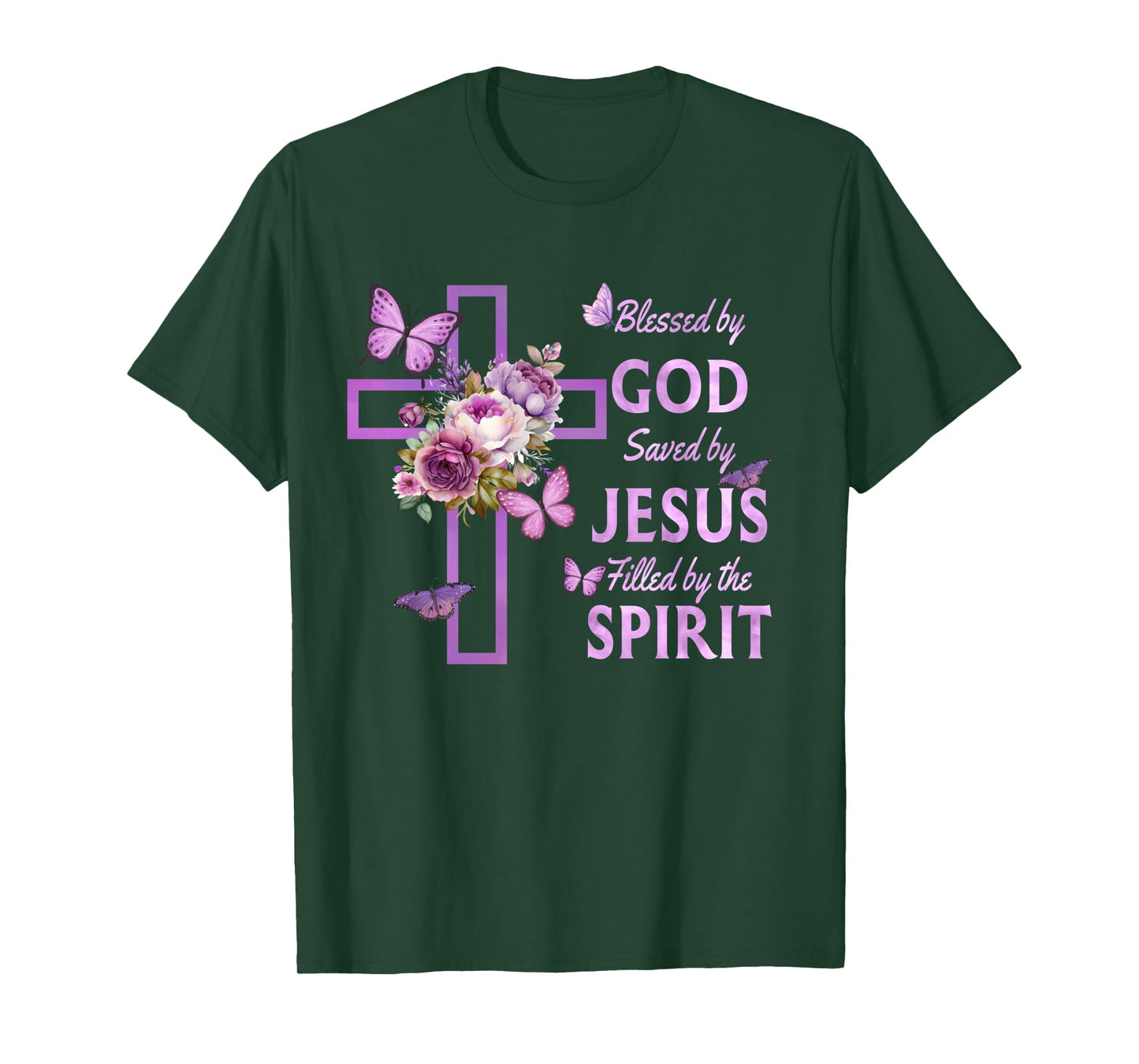 Blessed by God Saved by Jesus Purple Floral Cross Christian Long Sleeve T-Shirt