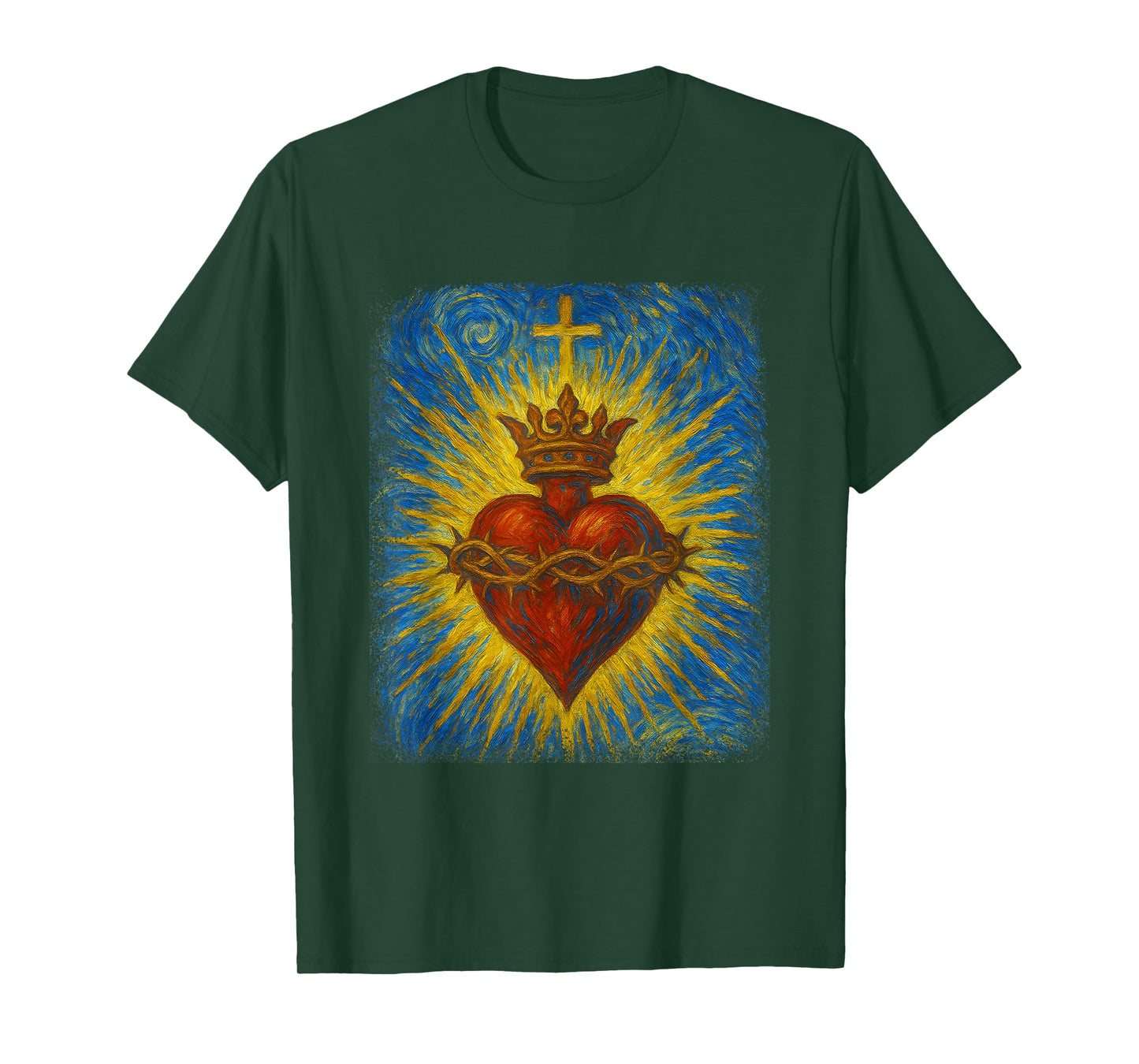 Sacred Heart of Jesus Catholic Christian Starry Night Art T-Shirt
