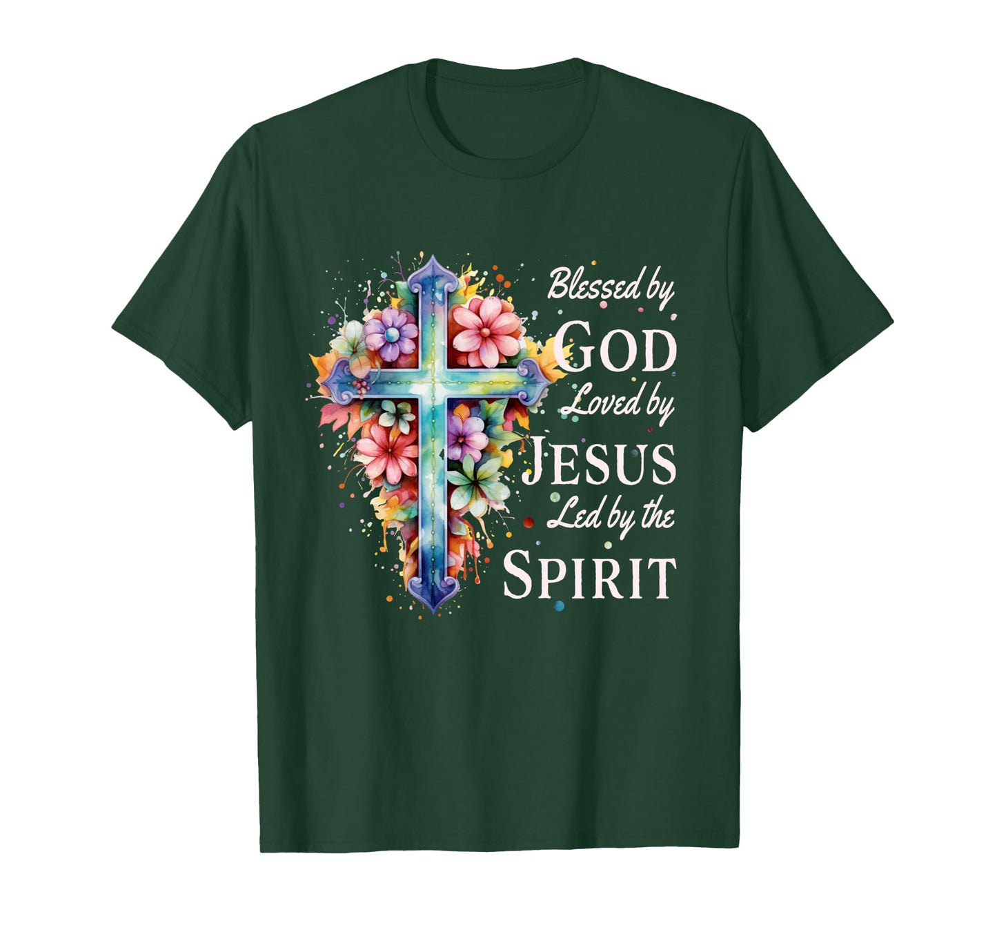 Blessed by God Loved by Jesus Floral Cross Christian Long Sleeve T-Shirt