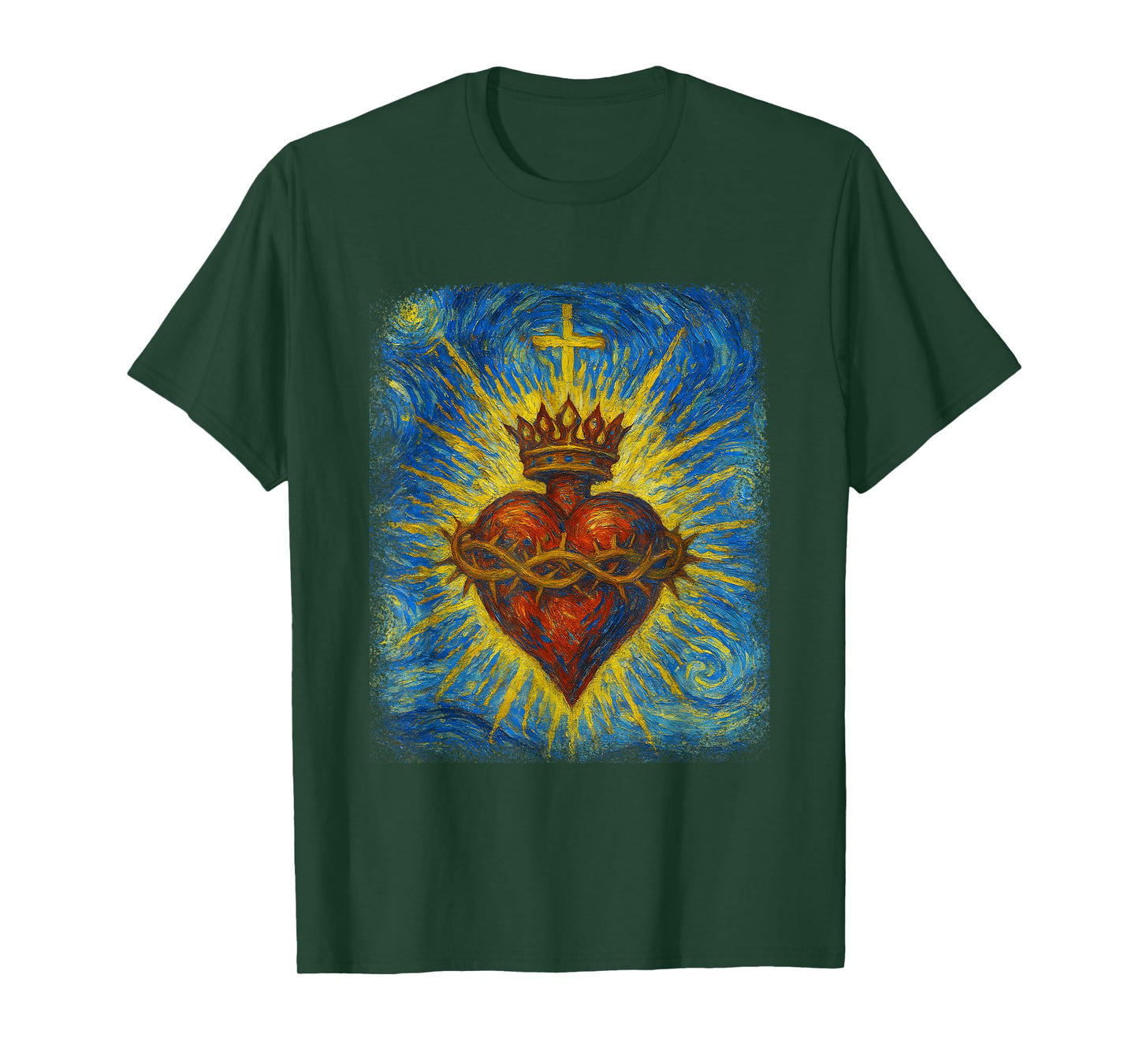 Sacred Heart of Jesus Catholic Christian Starry Night Art T-Shirt