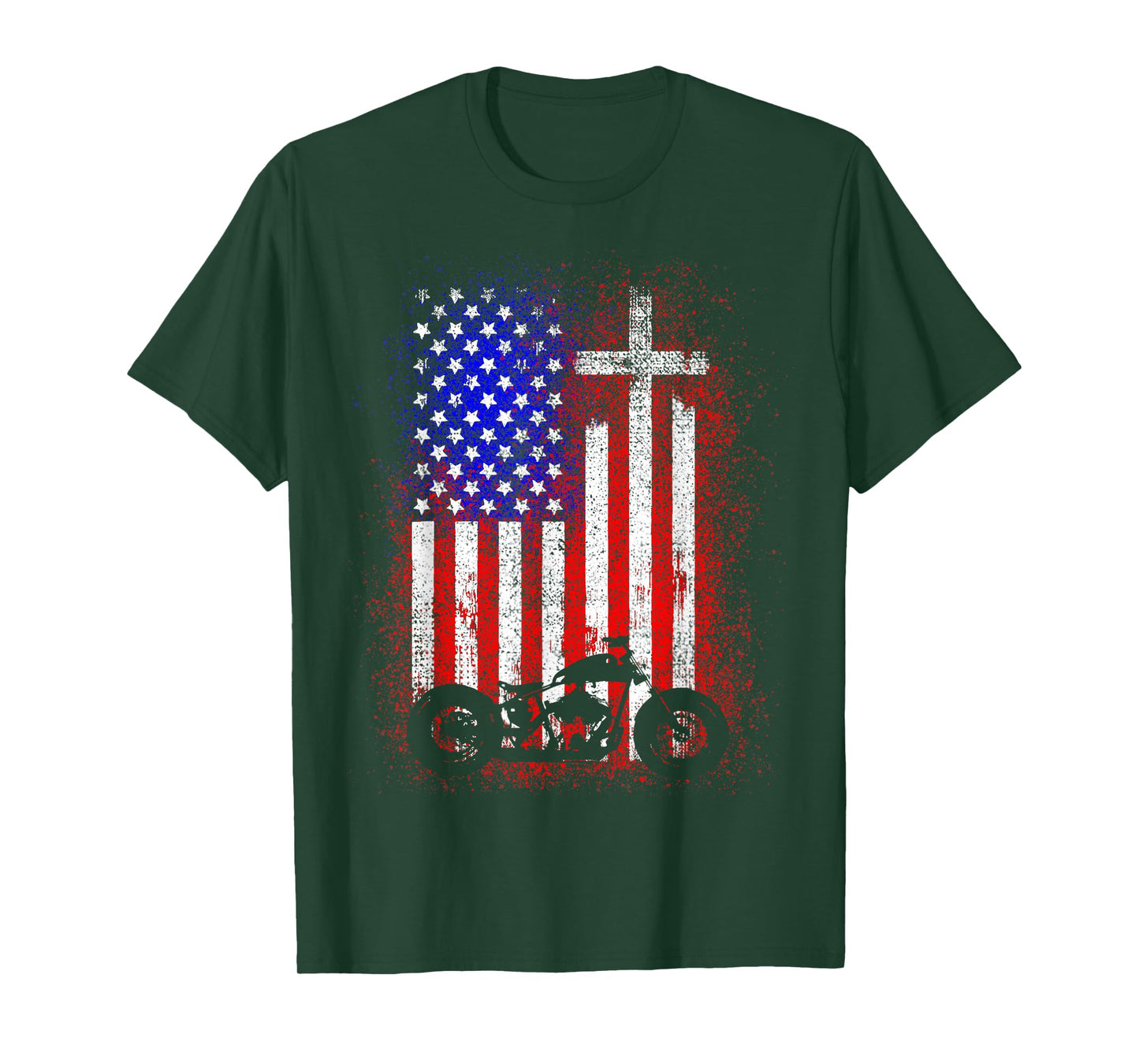 Vintage Motorcycle USA Flag Christian Faith for Bikers T-Shirt