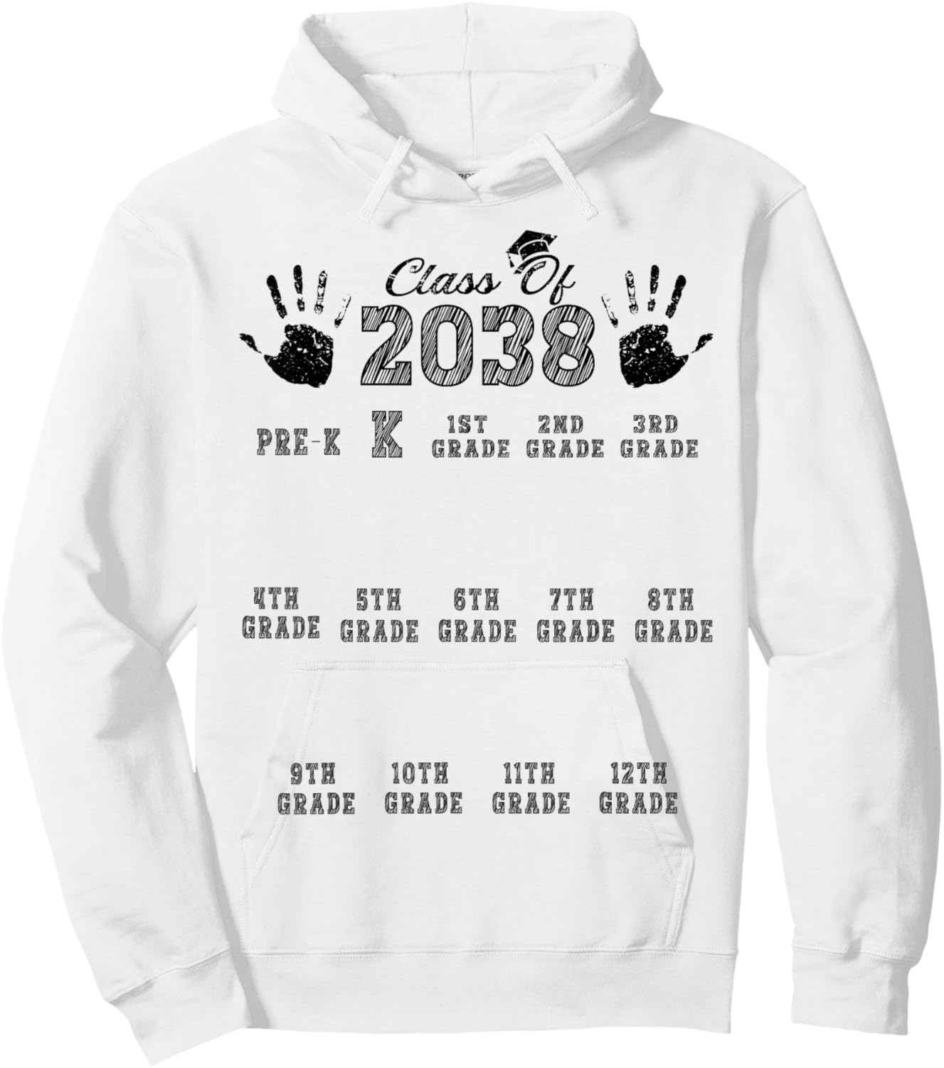 Class Of 2038 Grow With Me Handprint Kindergarten Pre-k Hoodie - Hoodie | White