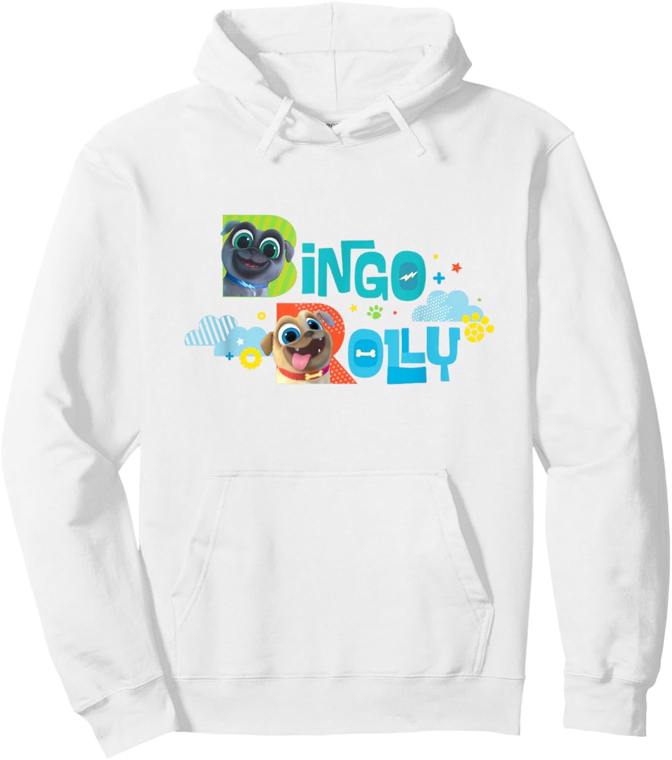 Disney Puppy Dog Pals Bingo Rolly Colorful Big Chest Logo Hoodie - Hoodie | White