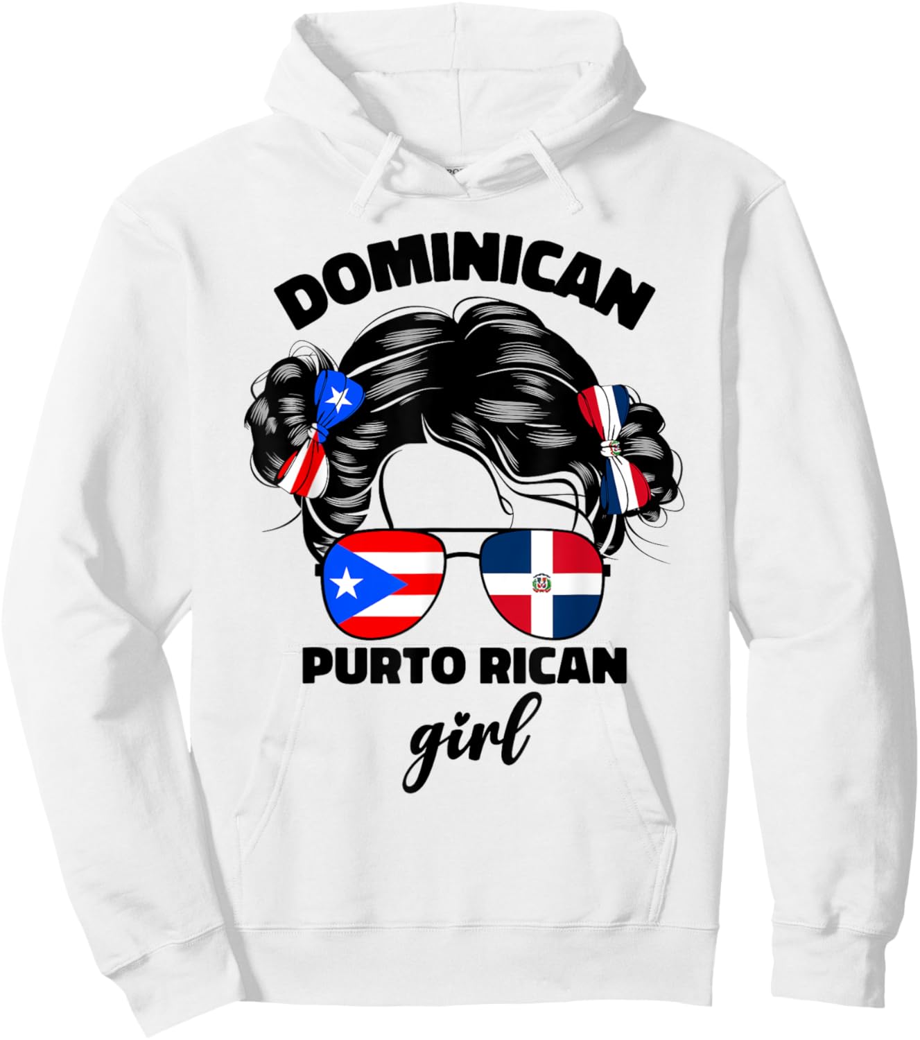 DominiRican Girl Kids Dominican And Puerto Rican Rico Flag Hoodie - Hoodie | White