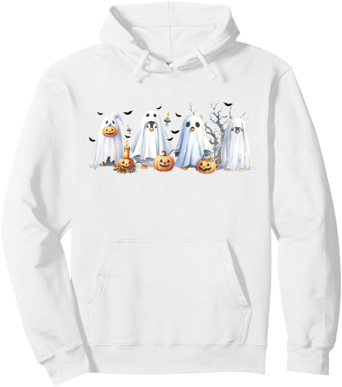 Funny Pumpkin Penguin Ghost Halloween Penguin Lover Hoodie - Hoodie | White
