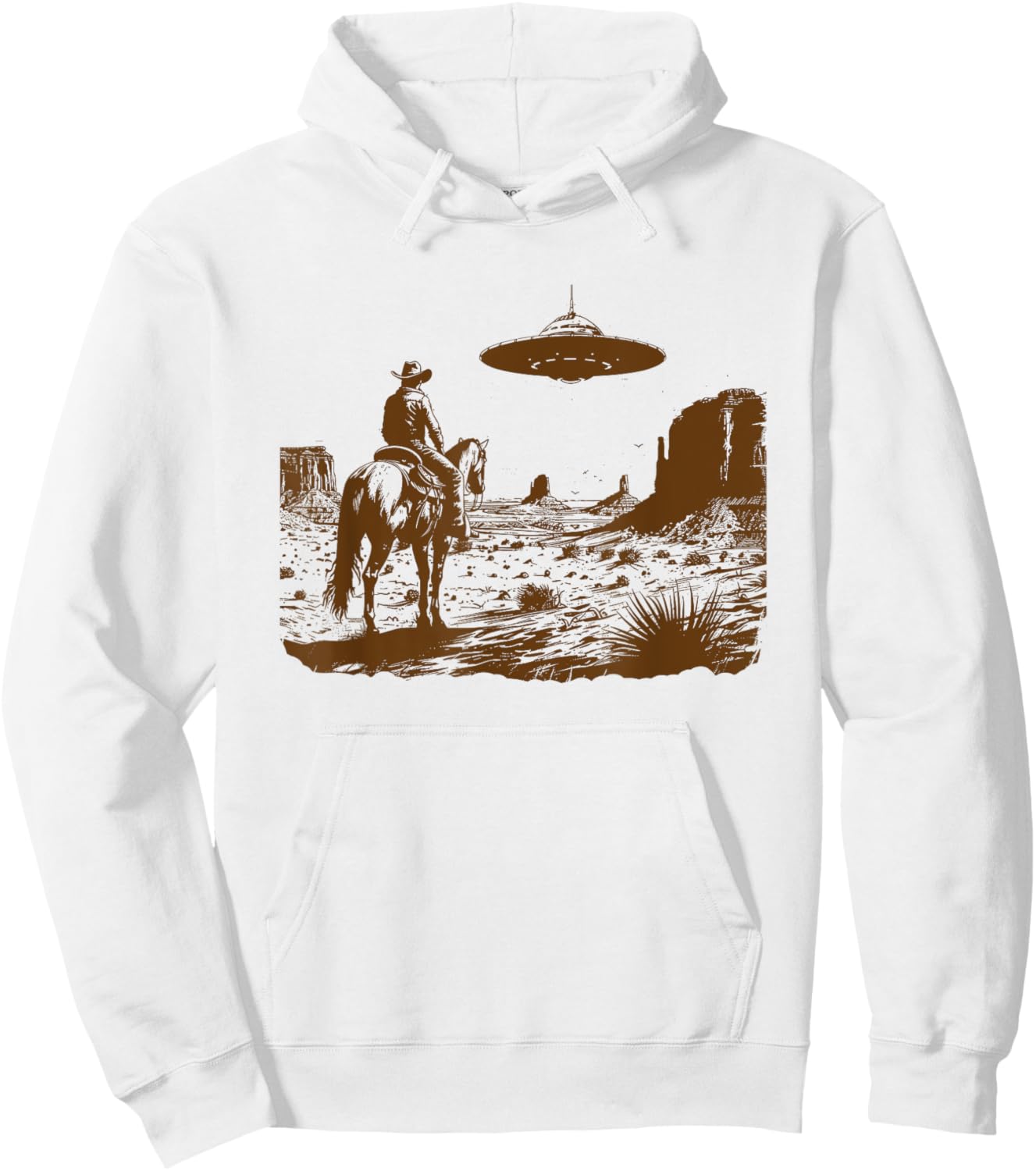 UFO Western Vintage Cowboy Rodeo Flying Saucer Alien Cowgirl Hoodie - Hoodie | White