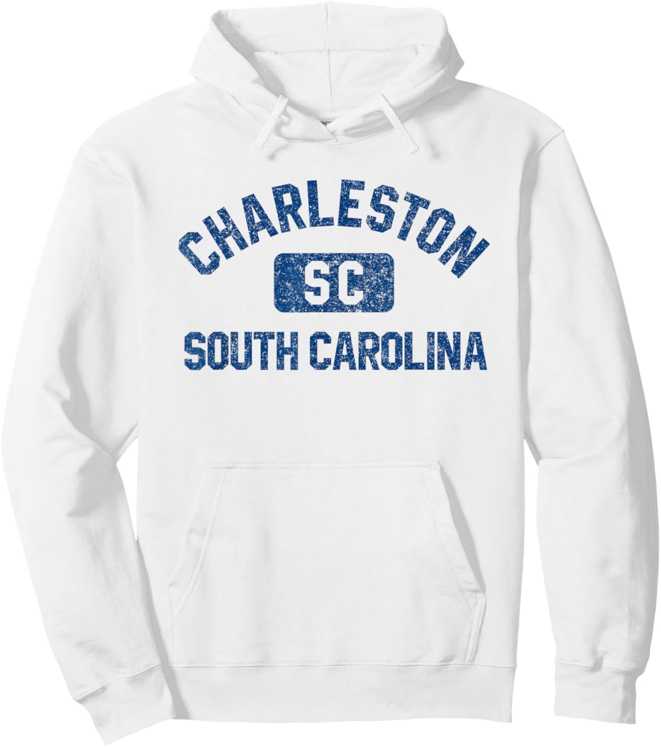 Charleston SC Gym Style Distressed Dark Blue Print Hoodie - Hoodie | White