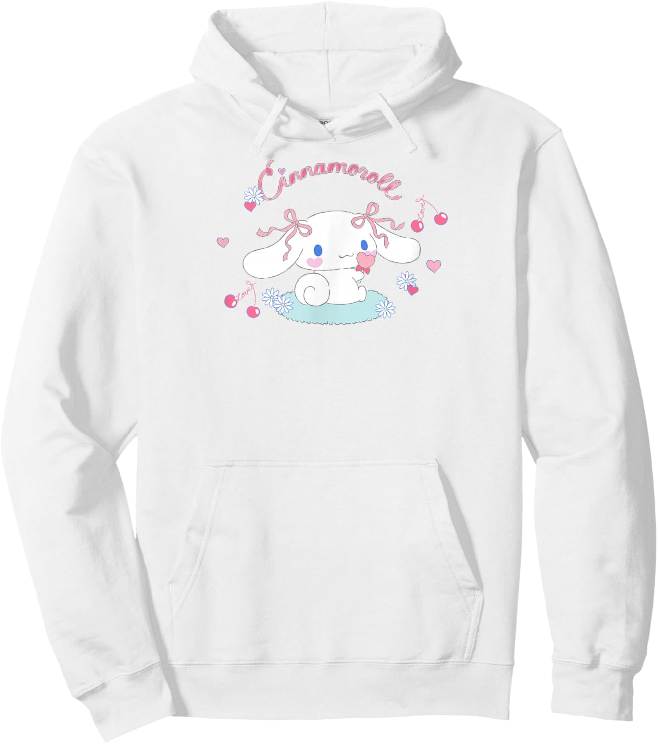 SANRIO Cinnamoroll Cherry Love , White, Small, Short Sleeve, Classic Fit, All Seasons Hoodie - Hoodie | White