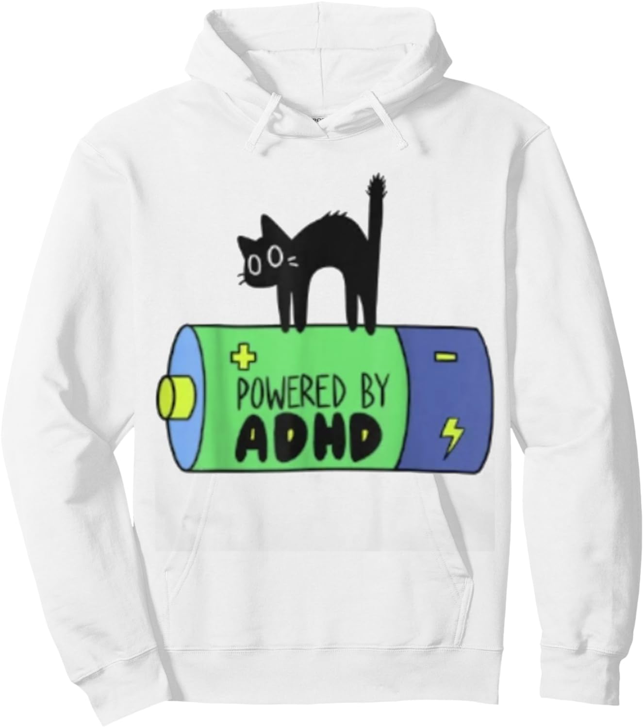 Powered By ADHD Cat Funny Hoodie - Hoodie | White