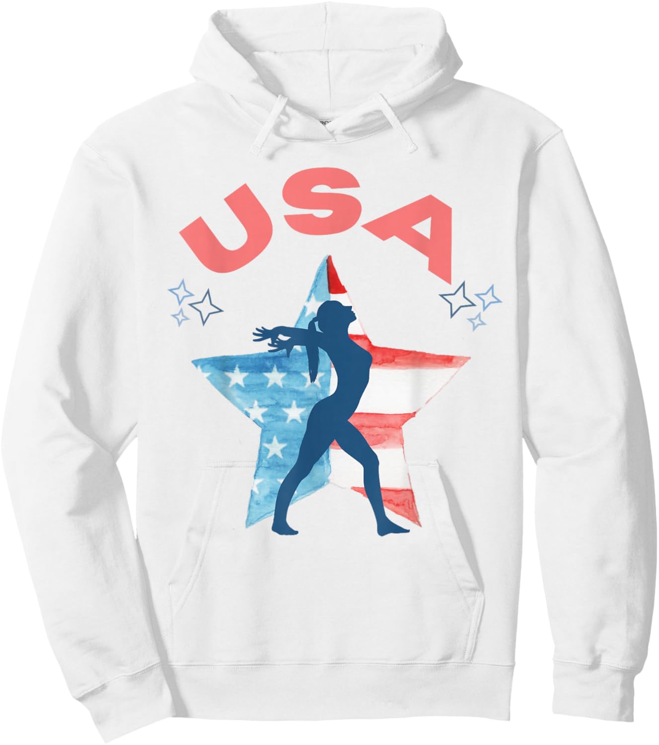 Girls Gymnastics American Flag Star Patriotic USA Gymnast Hoodie - Hoodie | White