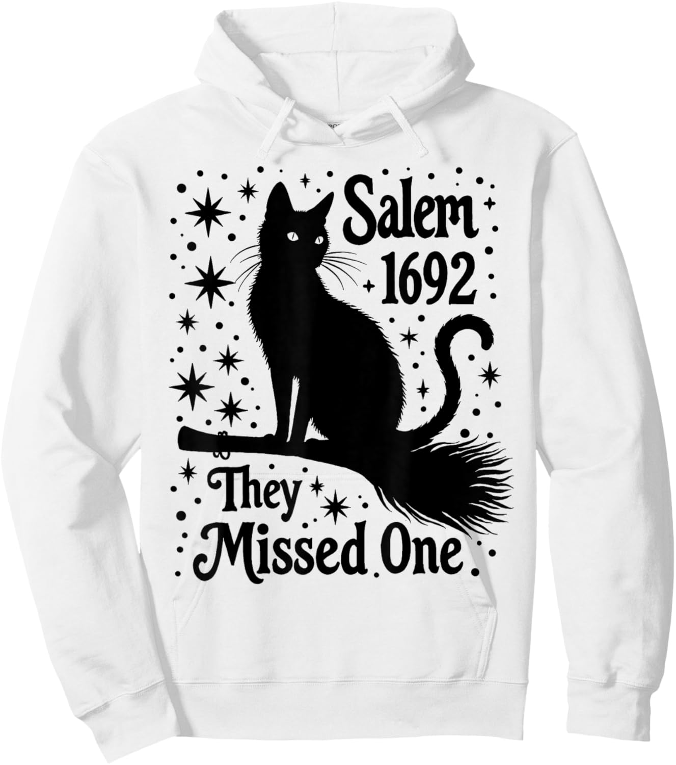salem They missed one black Mystic Cat on broomstick moon Hoodie - Hoodie | White