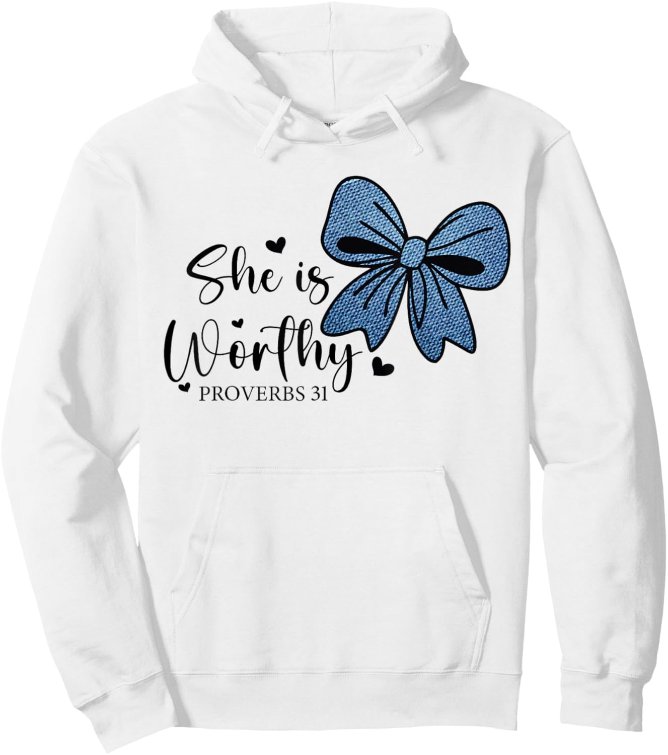 She is Worthy Bow Women's Christian Coquette Girly Faith Hoodie - Hoodie | White
