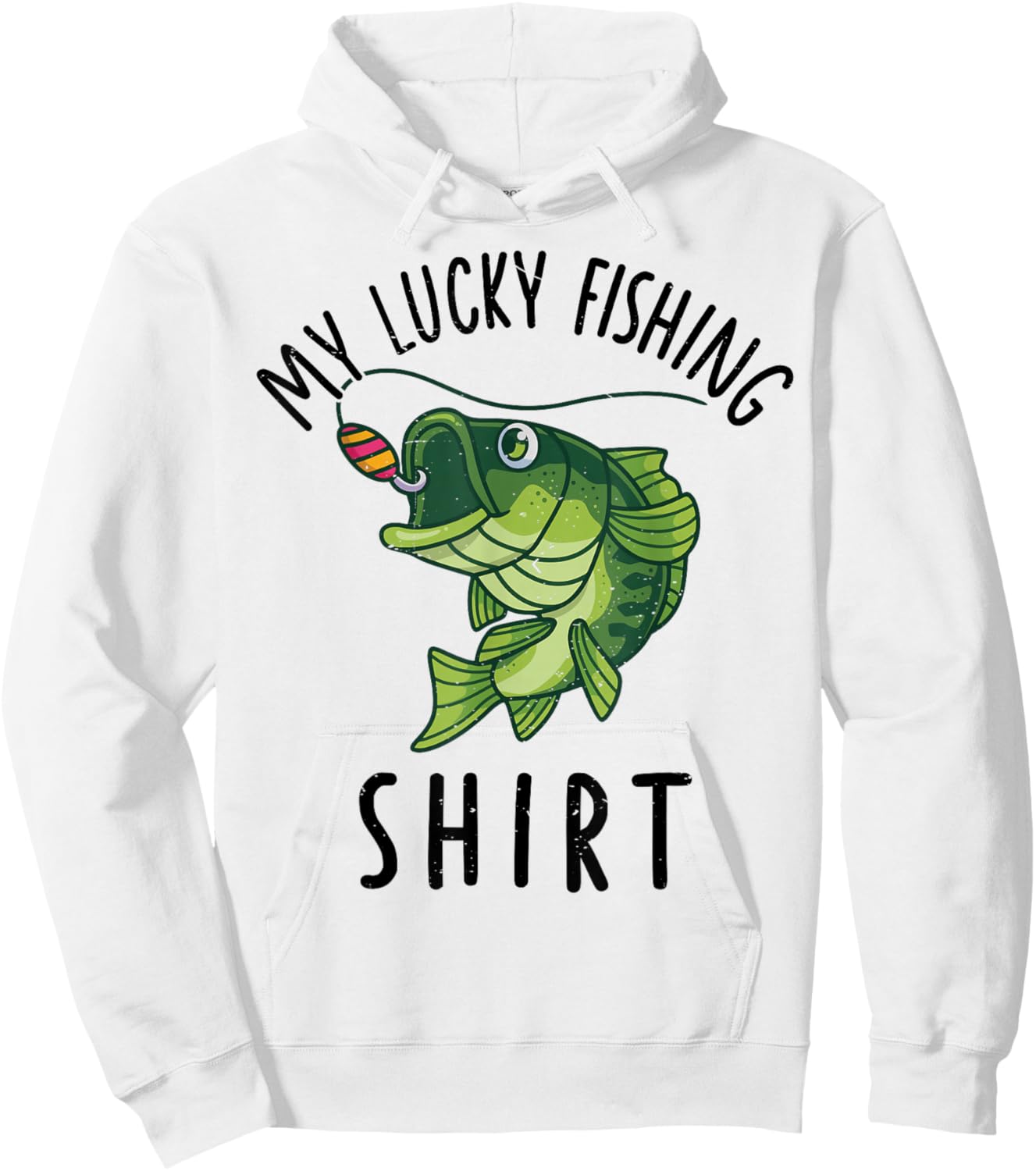 Kids Boys My Lucky Fishing-Shirt Bass Fish Dad Gift Funny Hoodie - Hoodie | White