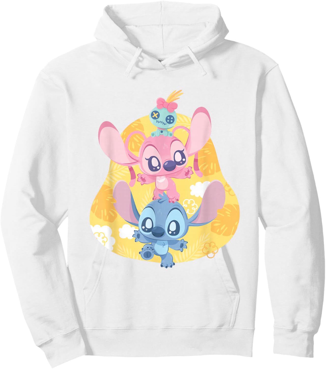 Disney Lilo & Stitch Cute Baby Stitch Angel Playing Logo Hoodie - Hoodie | White