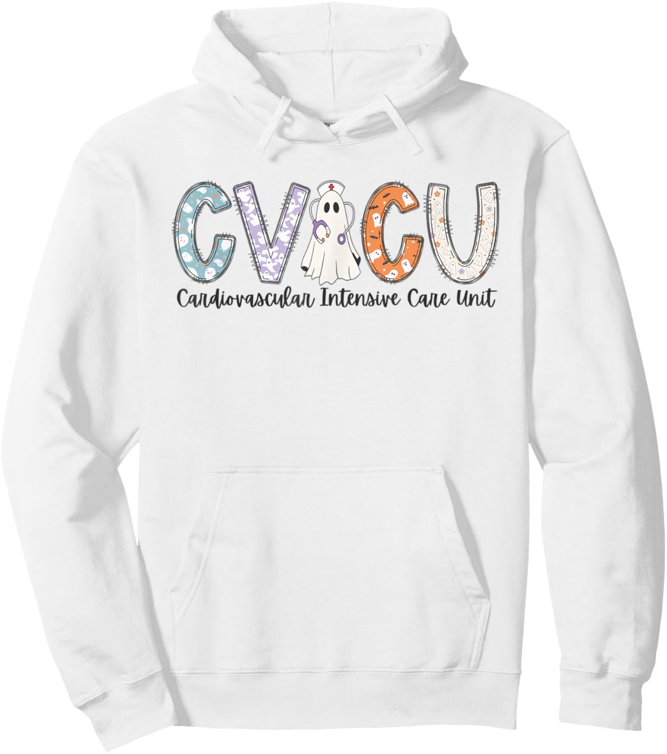 Women CVICU Nurse Halloween Ghost Cardio Intensive Care Unit Hoodie - Hoodie | White