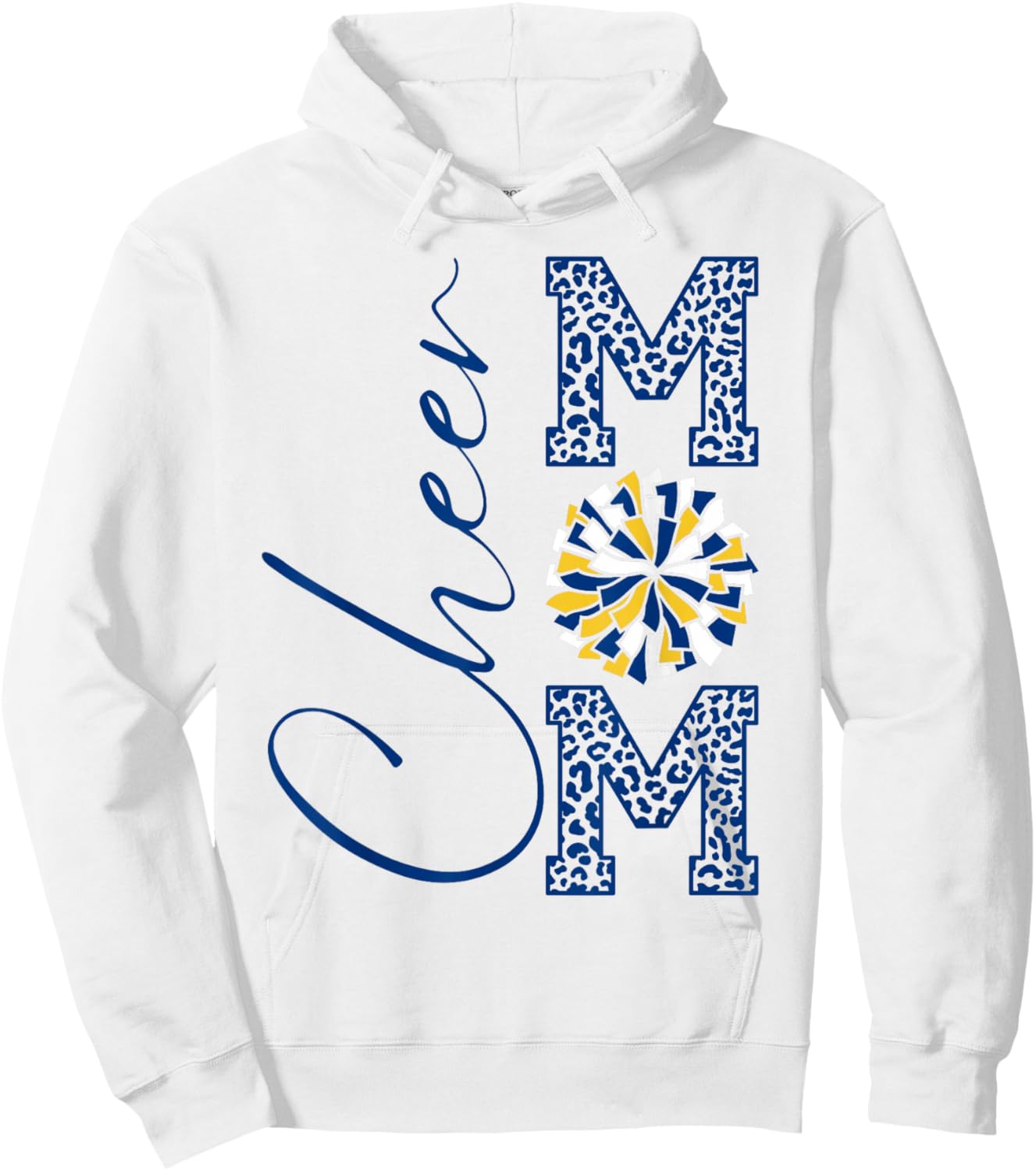 Cheer Mom | Blue, Gold, White | Leopard Print Hoodie - Hoodie | White
