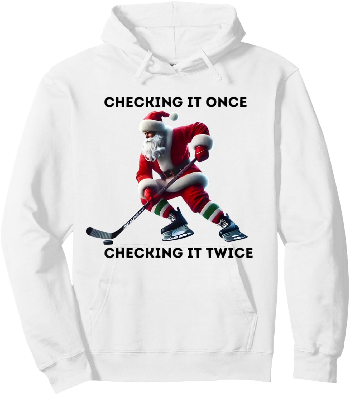 Checking It Once Checking It Twice Hockey Santa Christmas Hoodie - Hoodie | White