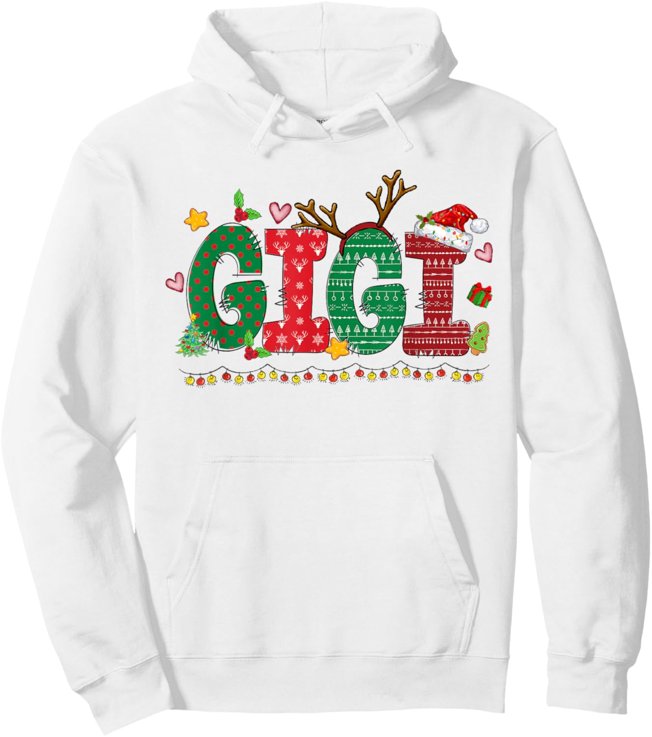 Gigi Claus Christmas Lights Pajama Family Matching Hoodie - Hoodie | White