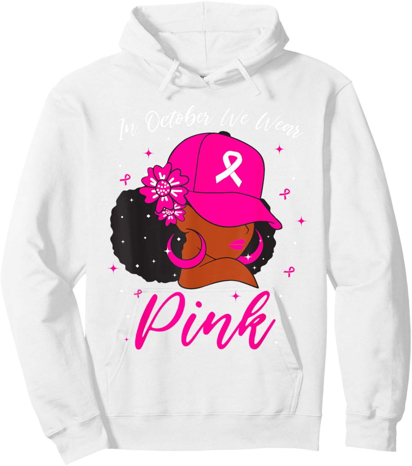 In October We Wear Pink Breast Cancer Awareness Black Women Hoodie - Hoodie | White