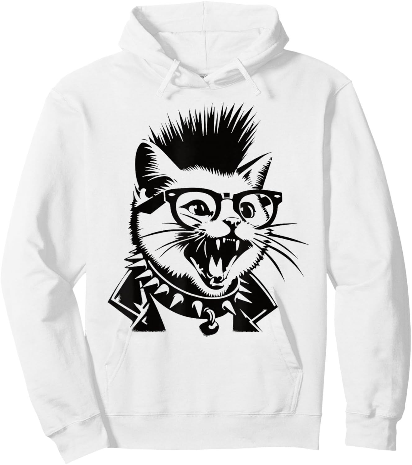 Punk Rock Cat Mohawk Glasses Cat Owner Punk Music Lover Men Women Hoodie - Hoodie | White