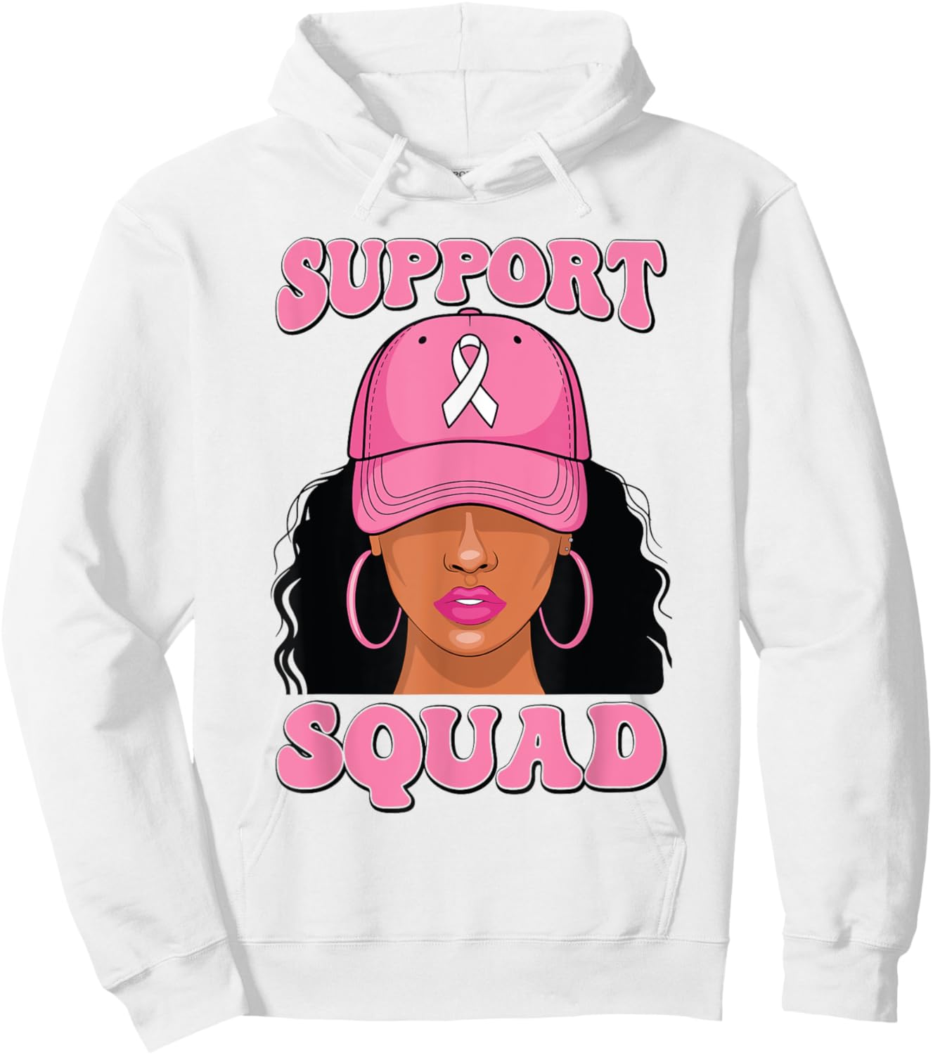 Black Woman Support Squad Breast Cancer Awareness Hoodie - Hoodie | White