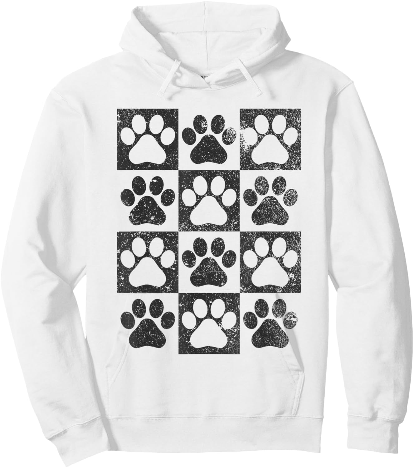 Retro Checkerboard Checkered Dog Paw Puppy Lover Hoodie - Hoodie | White