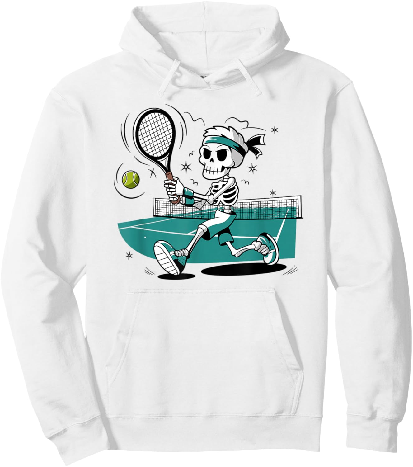 Skeleton Playing Tennis With Racket Illustration Hoodie - Hoodie | White