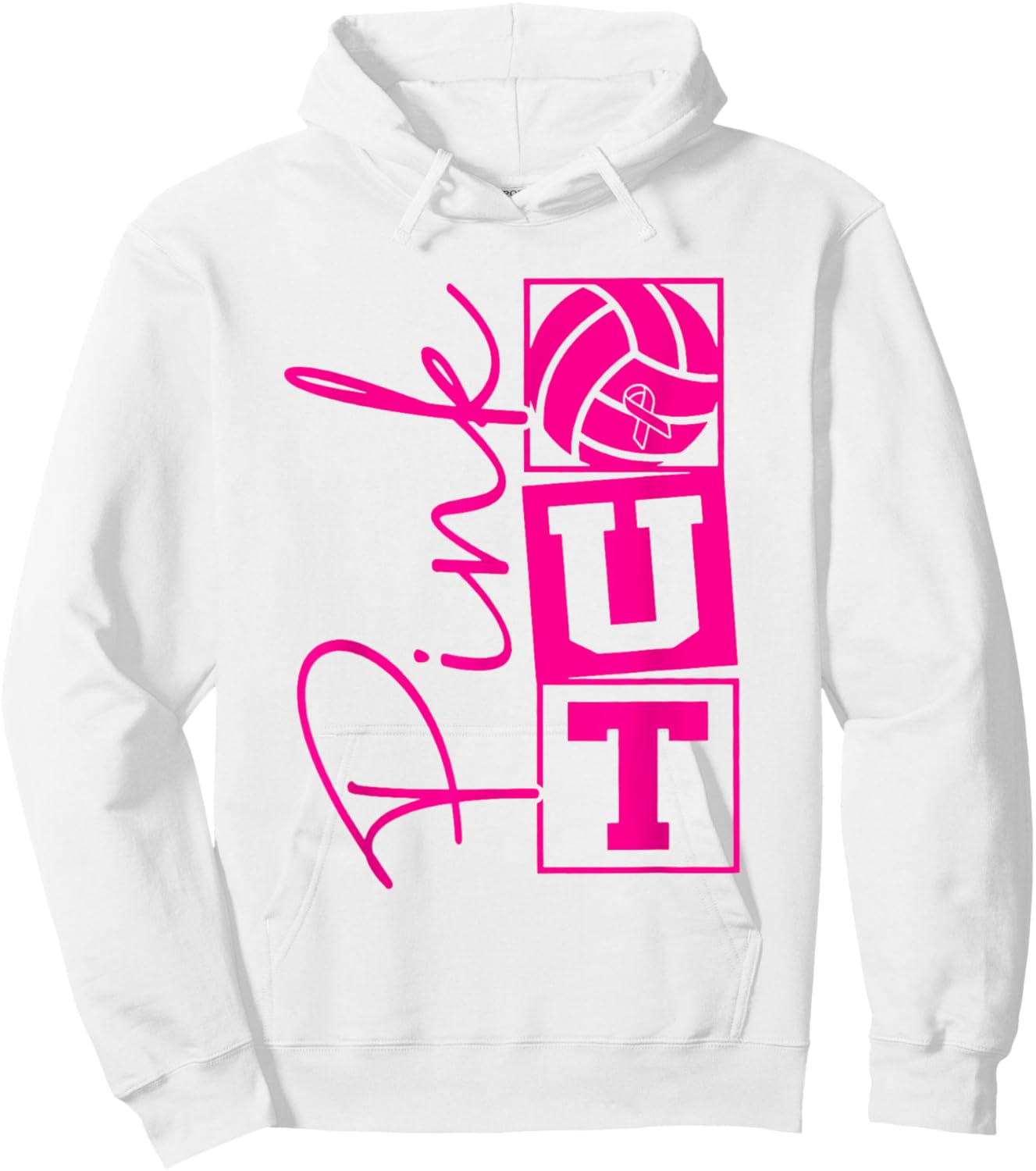 Volleyball Pink Out Breast Cancer Awareness Pink Ribbon Hoodie - Hoodie | White