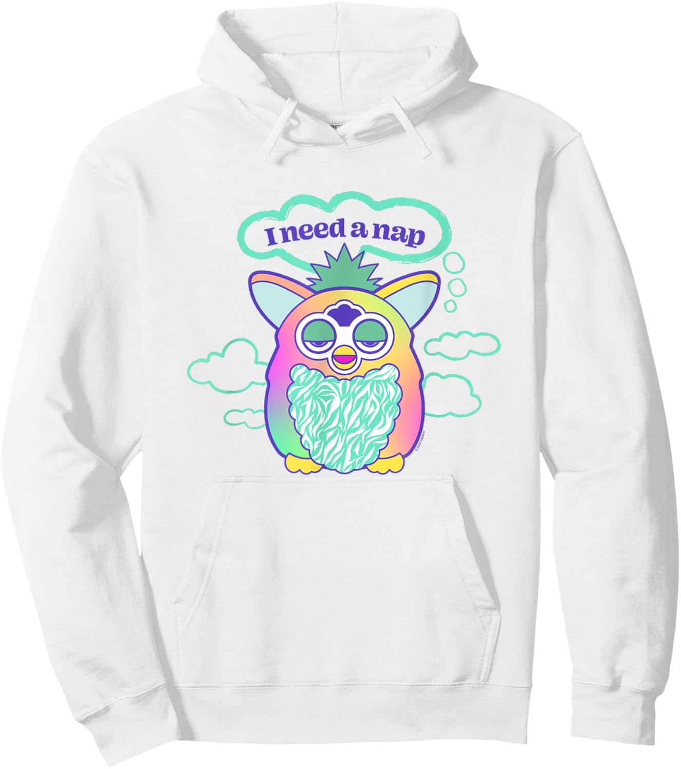 Furby I Need A Nap Sleepy Frog Furby Retro Big Chest Logo Hoodie - Hoodie | White