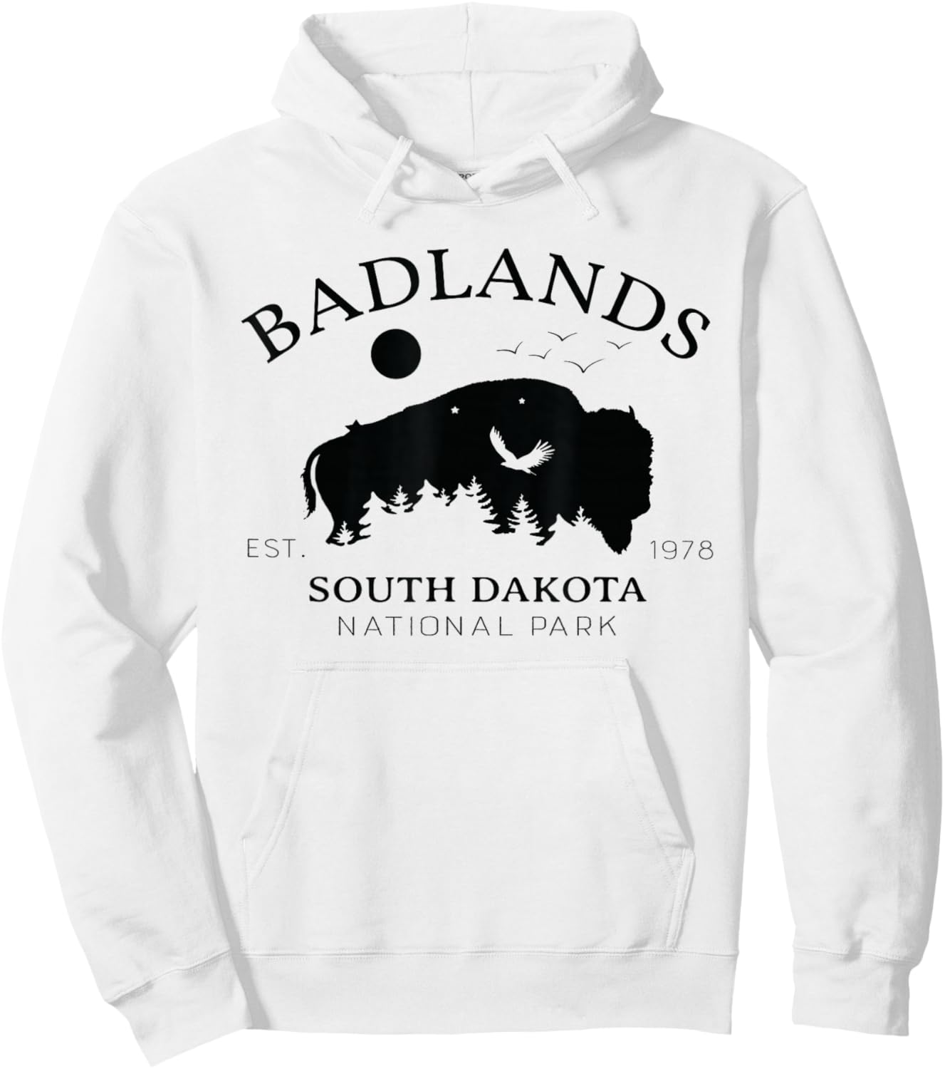 Badlands National Park South Dakota Souvenir Hiking Bison Hoodie - Hoodie | White