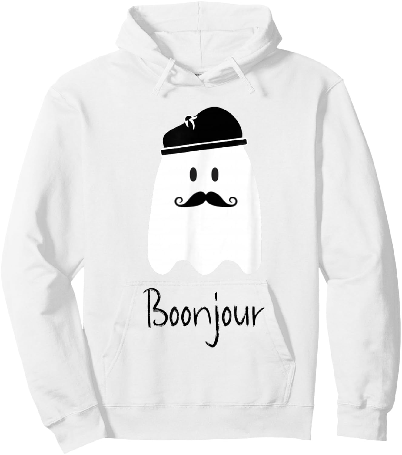 Funny French Teacher Halloween Bonjour Ghost Hoodie - Hoodie | White