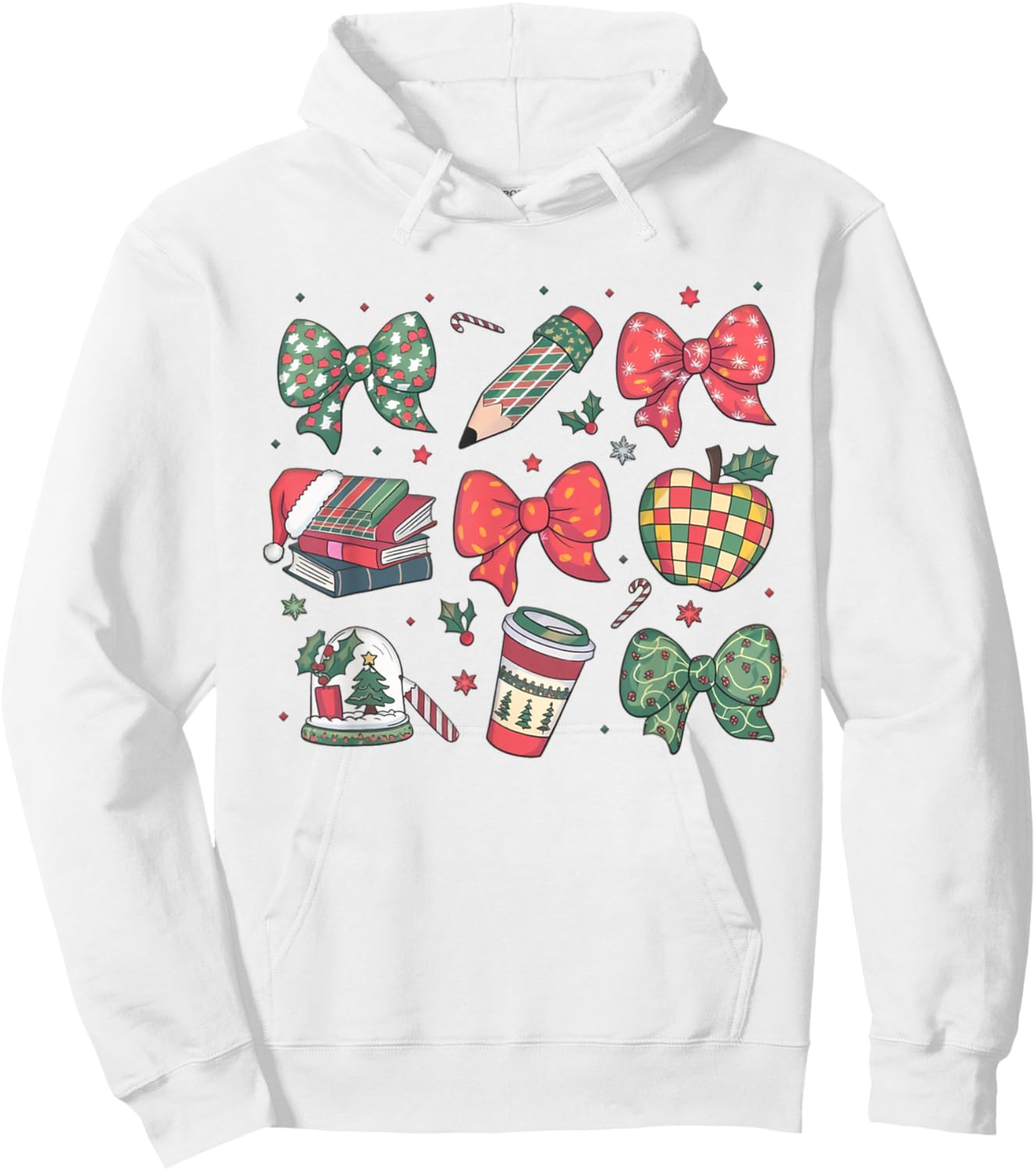 Coquette Bow Teacher Christmas Elementary School Xmas Winter Hoodie - Hoodie | White