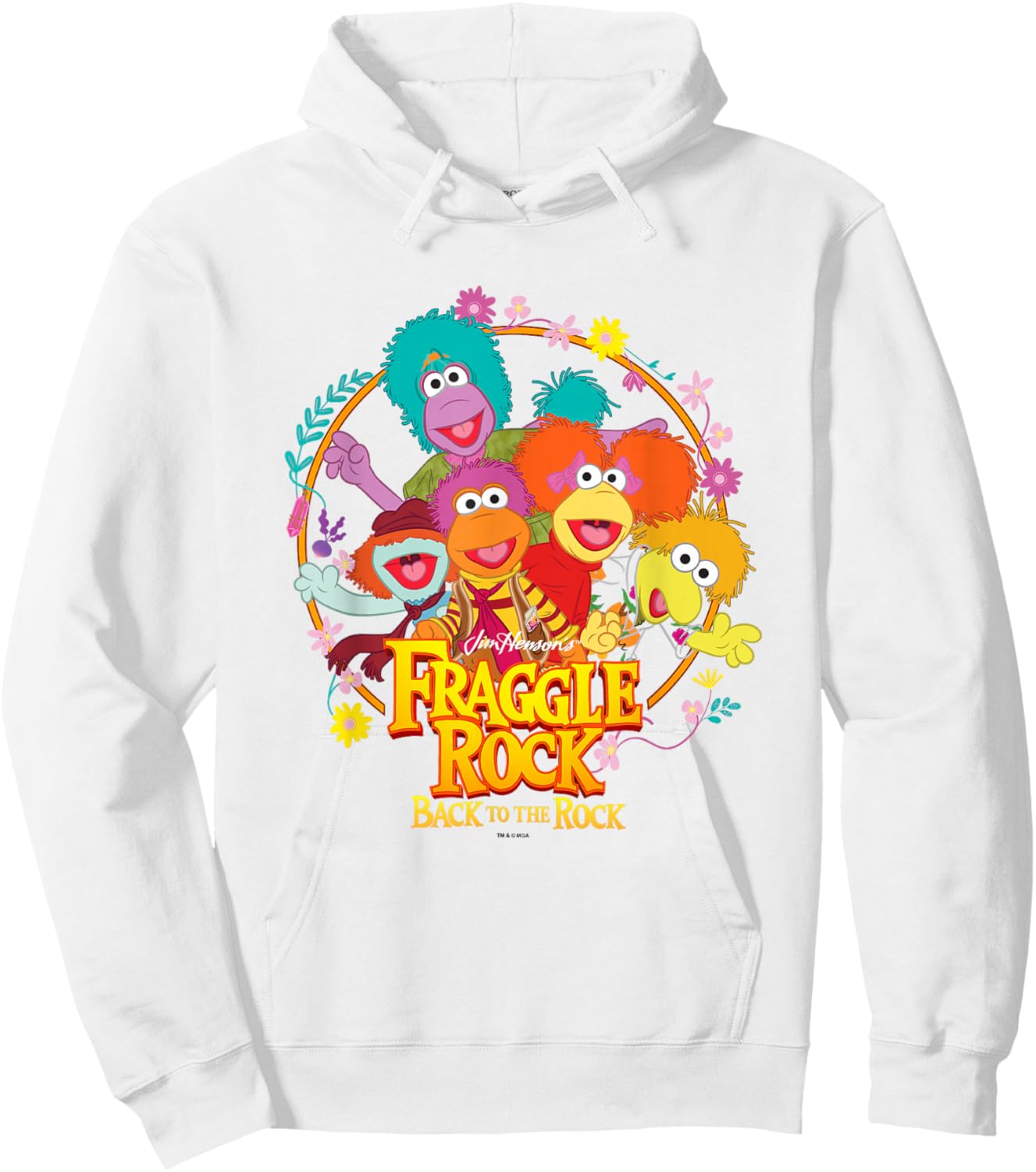 Fraggle Rock Back to The Rock Group Shot Floral Chest Frame Hoodie - Hoodie | White