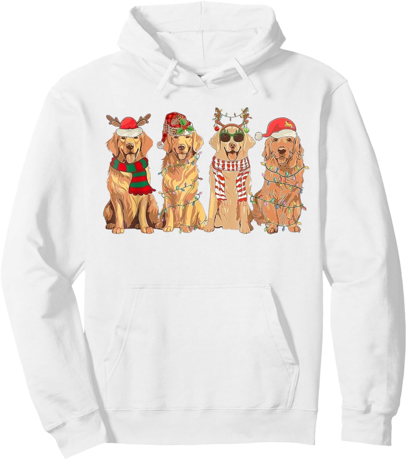 Retro Golden Retriever Santa Christmas Light Hoodie - Hoodie | White