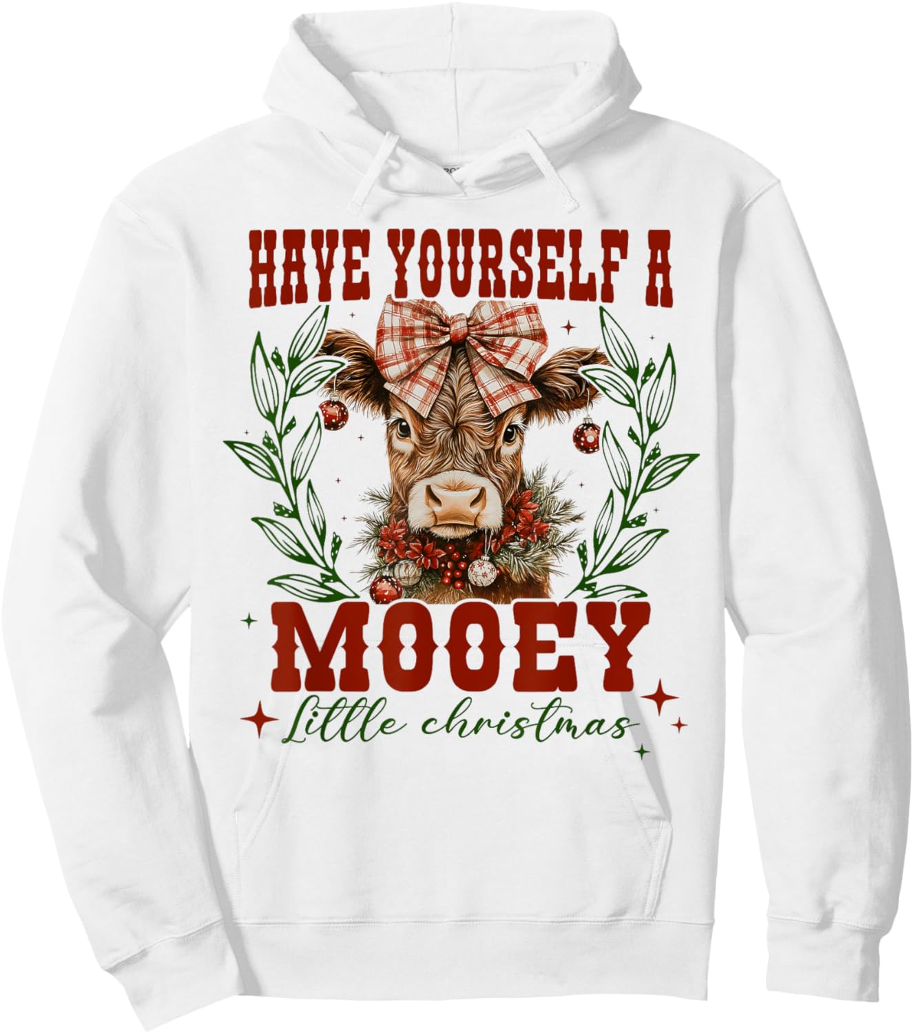 Have Yourself A Mooey Little Christmas Highland Cow Western Hoodie - Hoodie | White