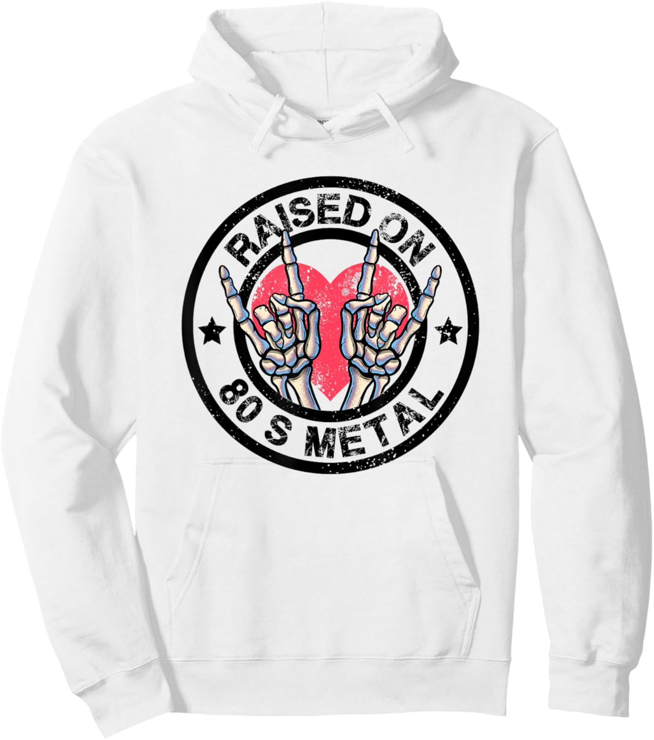 Raised on 80s Metal Skeleton Hand Rock Heavy Metal Concert Hoodie - Hoodie | White