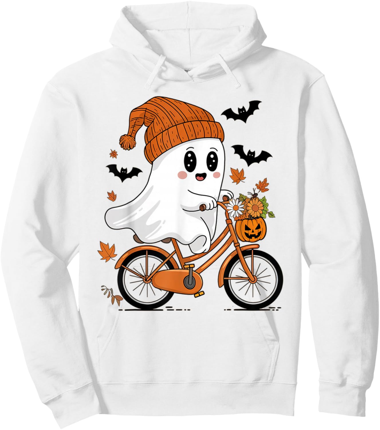 Cute Halloween Ghost Riding a Bicycle Girls Hoodie - Hoodie | White
