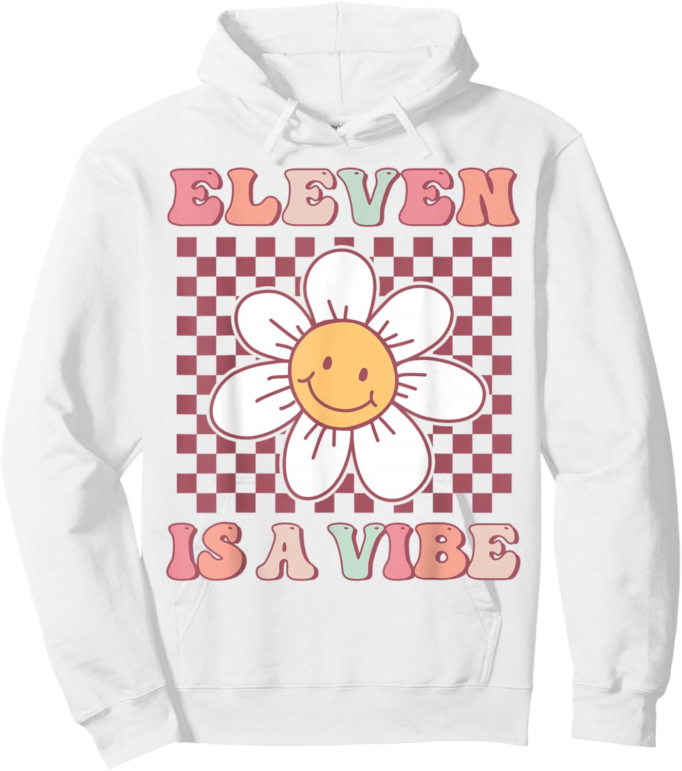 Eleven Is A Vibe Groovy 11th Birthday Party Daisy Flower Hoodie - Hoodie | White
