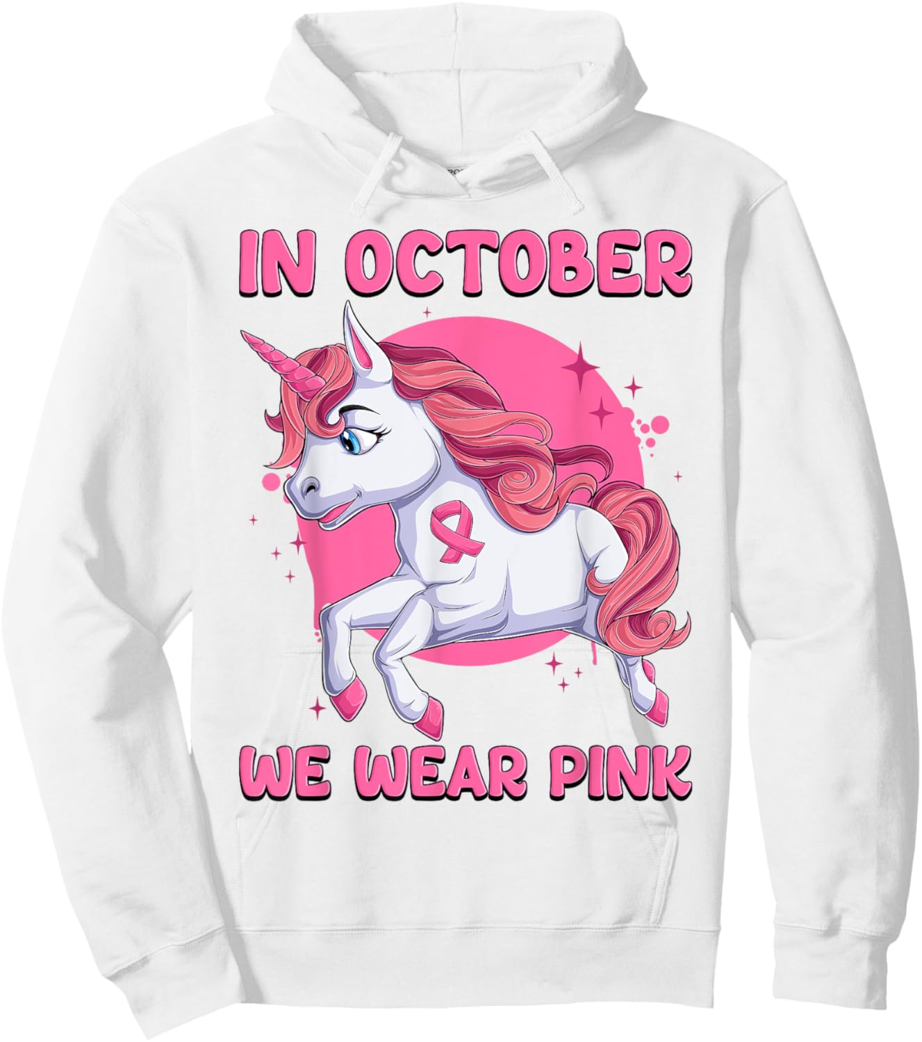 In October We Wear Pink Unicorn Breast Cancer Awareness Hoodie - Hoodie | White