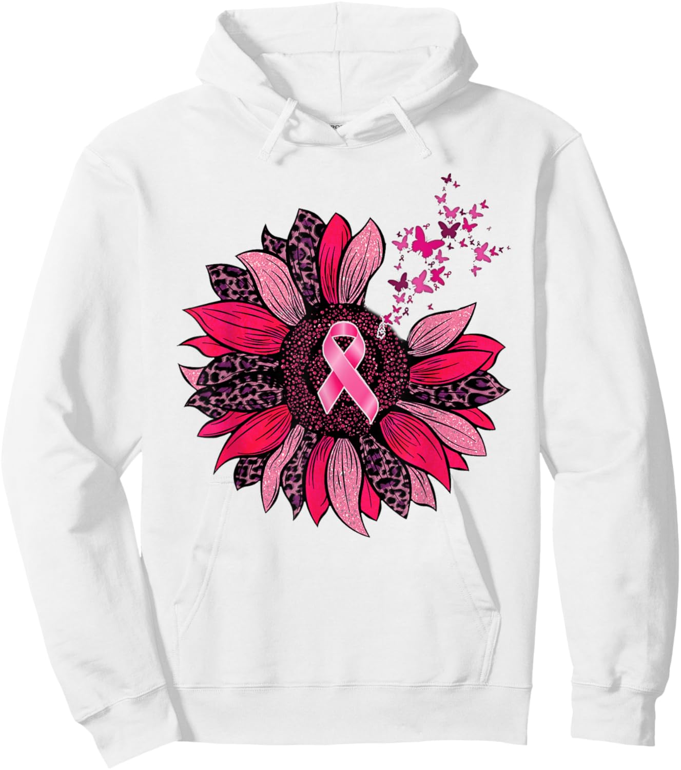 Breast Cancer Awareness Butterfly Sunflower Pink Ribbon Hoodie - Hoodie | White
