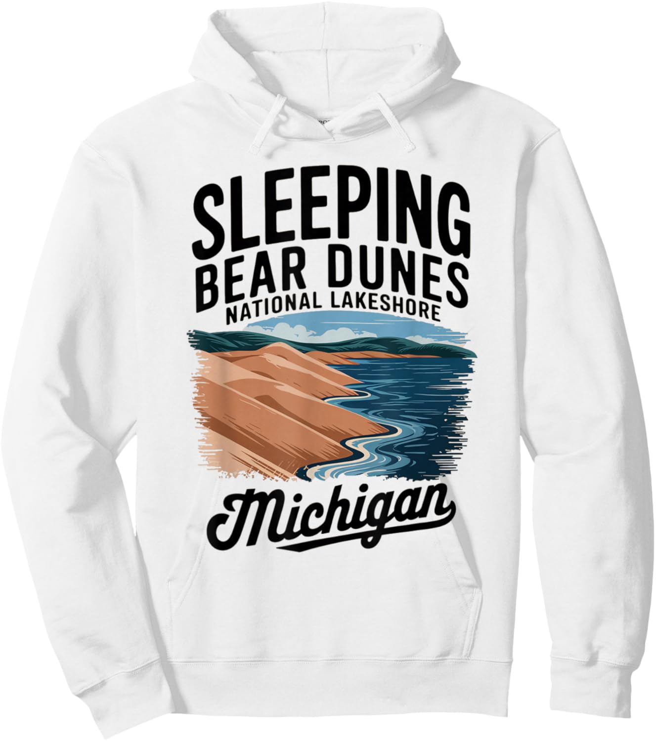 Explore Michigan's Iconic Sleeping Bear Dunes Hoodie - Hoodie | White