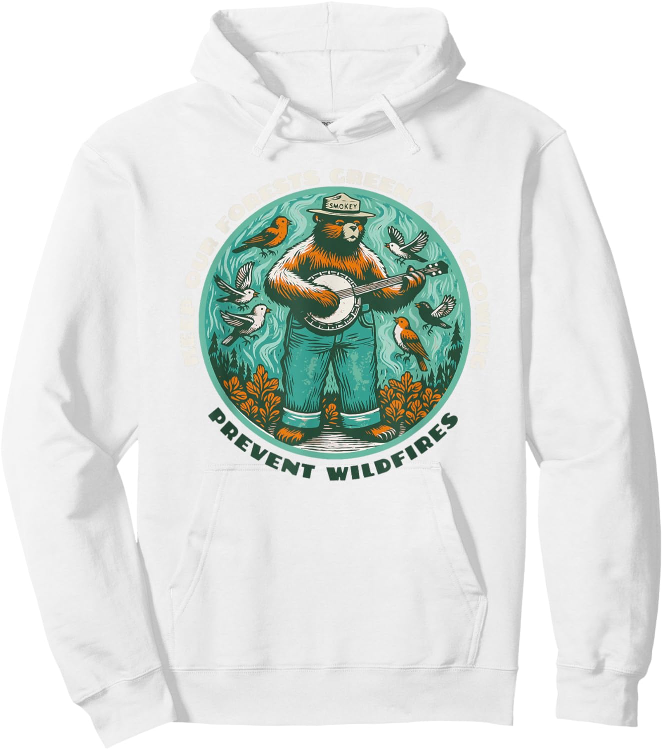 Prevent Wildfires Smokey Bear & Banjo Retro Hoodie - Hoodie | White