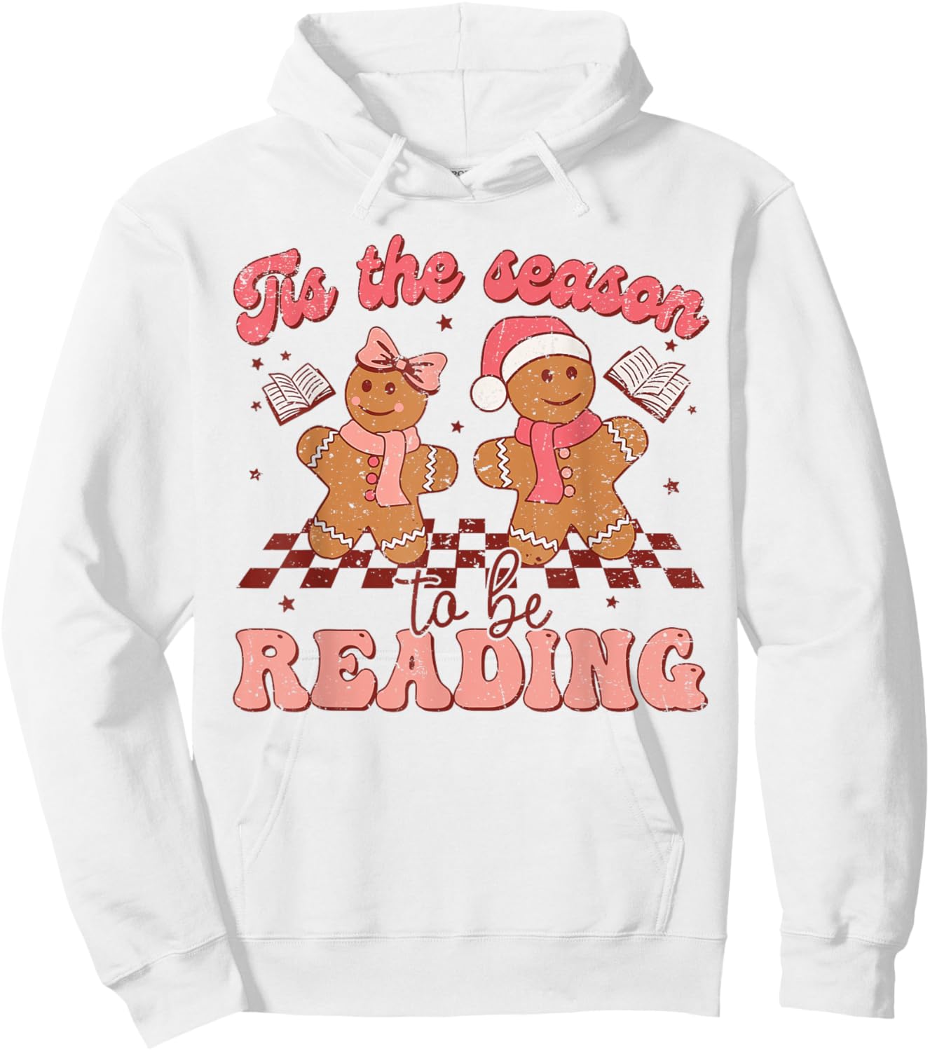 Tis The Season To Be Reading Christmas Gingerbread Reading Hoodie - Hoodie | White