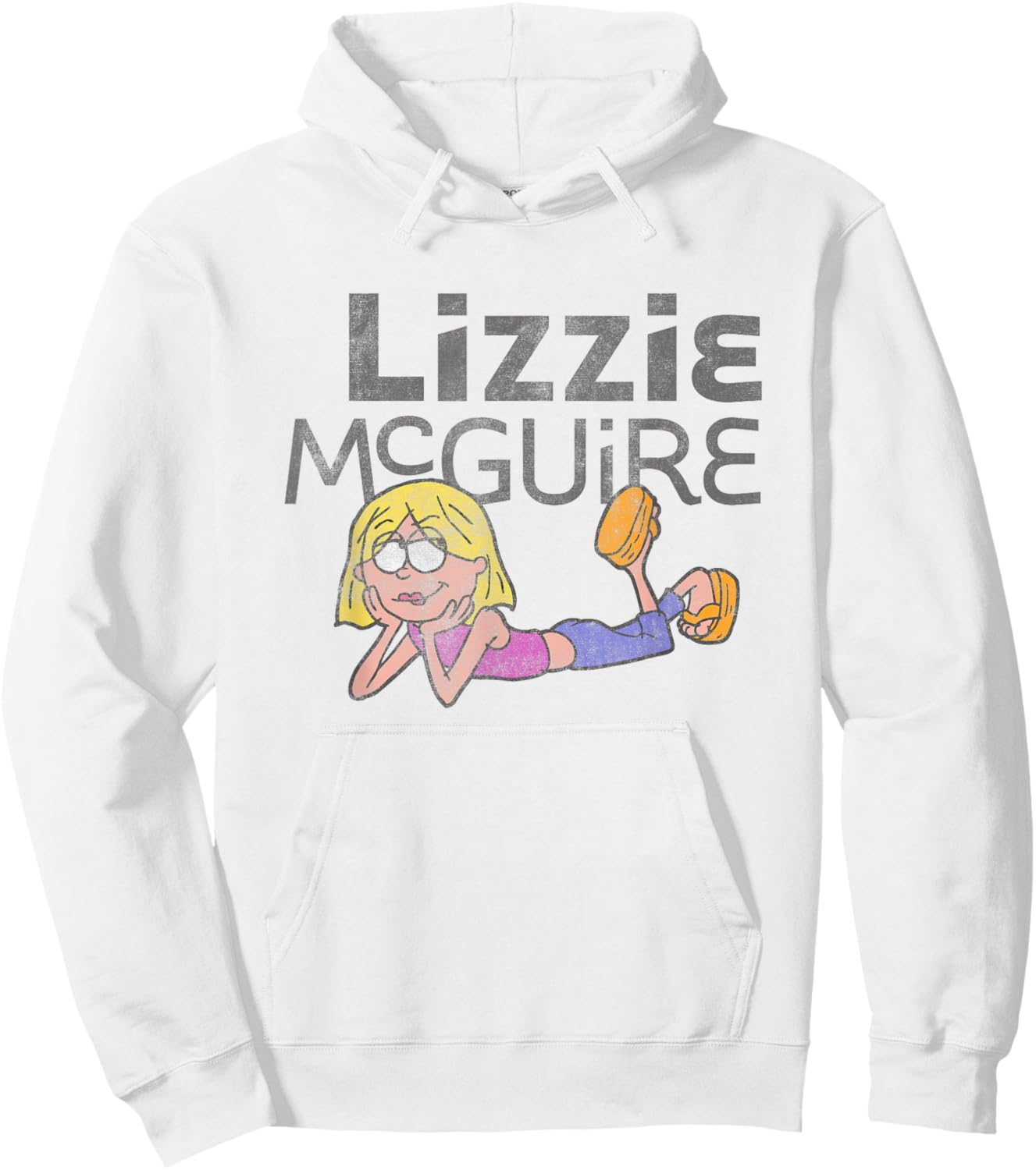 Disney Lizzy McGuire Iconic Toon Distressed Big Chest Logo Hoodie - Hoodie | White